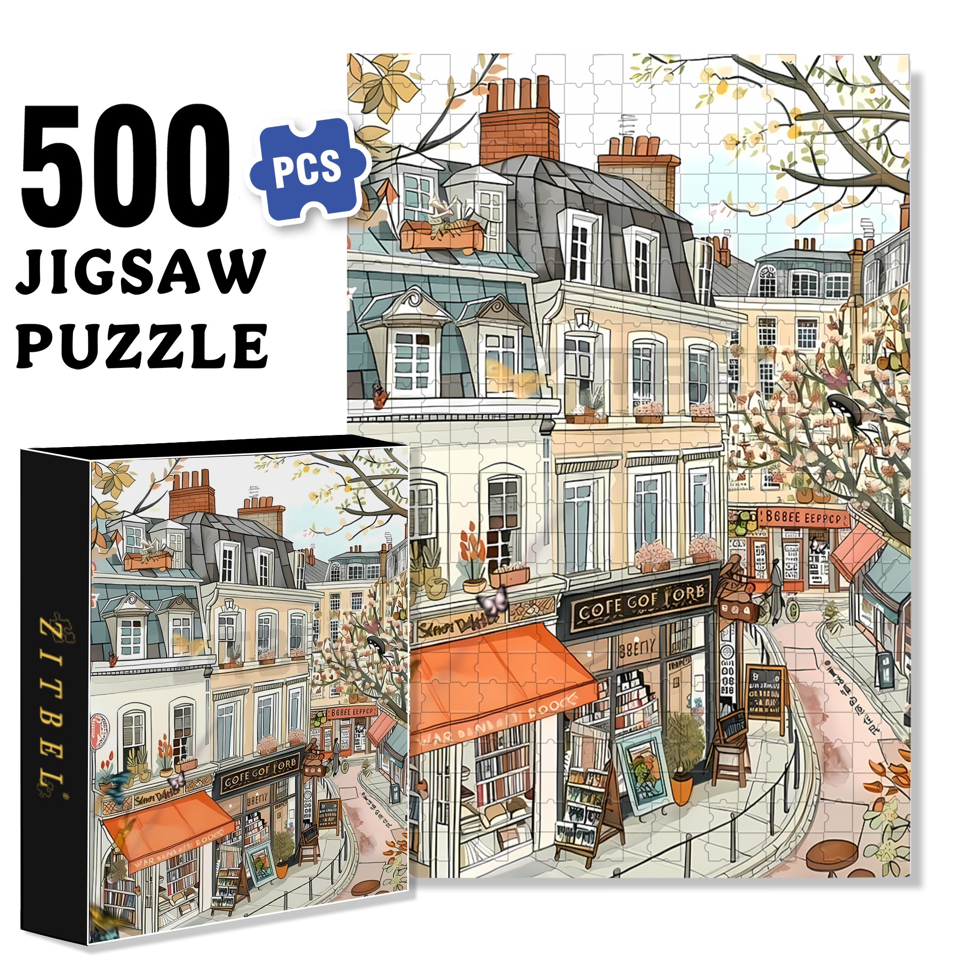 Literary Town 500pcs/1000pcs Jigsaw Puzzle, Scratch-Resistant, Interactive Family Game & Brain-Boosting DIY Decor, Perfect for Halloween, Christmas & New Year Gifts, Family Puzzle Game