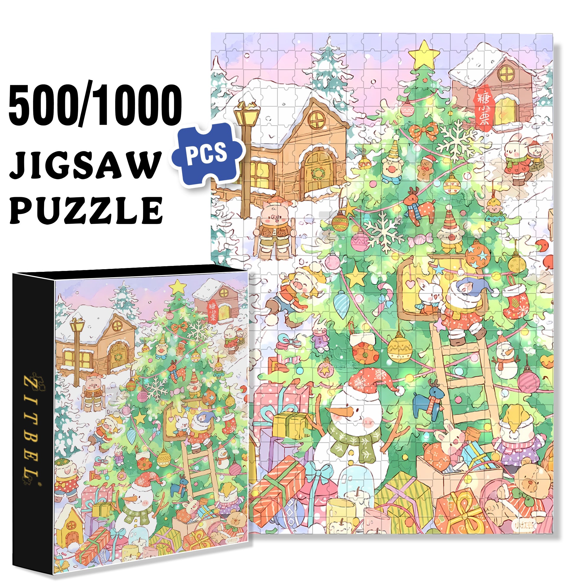 Little Animals' Christmas 500pcs/1000pcs Jigsaw Puzzle, Scratch-Resistant, Interactive Family Game & Brain-Boosting DIY Decor, Perfect for Halloween, Christmas & New Year Gifts, Family Puzzle Game
