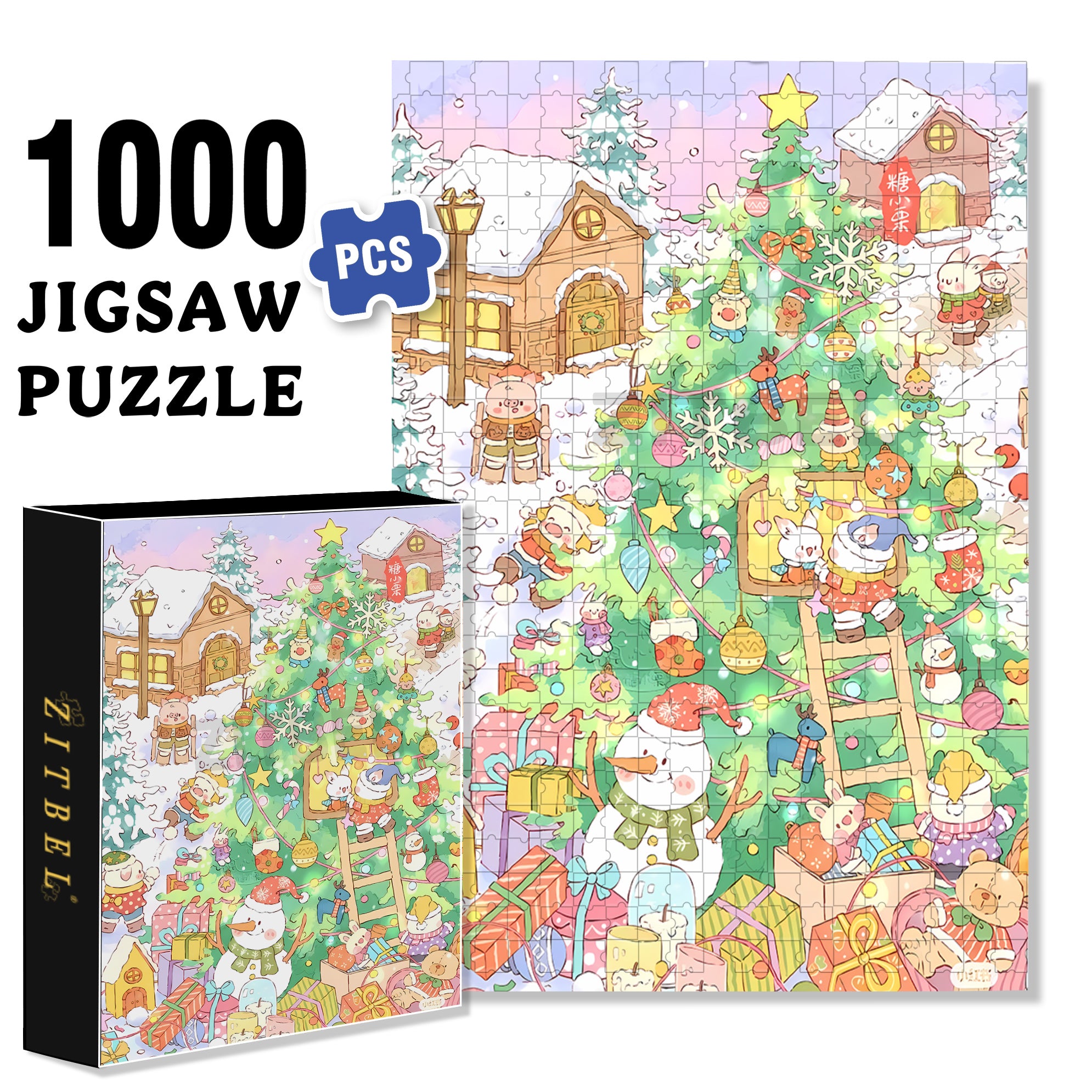 Little Animals' Christmas 500pcs/1000pcs Jigsaw Puzzle, Scratch-Resistant, Interactive Family Game & Brain-Boosting DIY Decor, Perfect for Halloween, Christmas & New Year Gifts, Family Puzzle Game