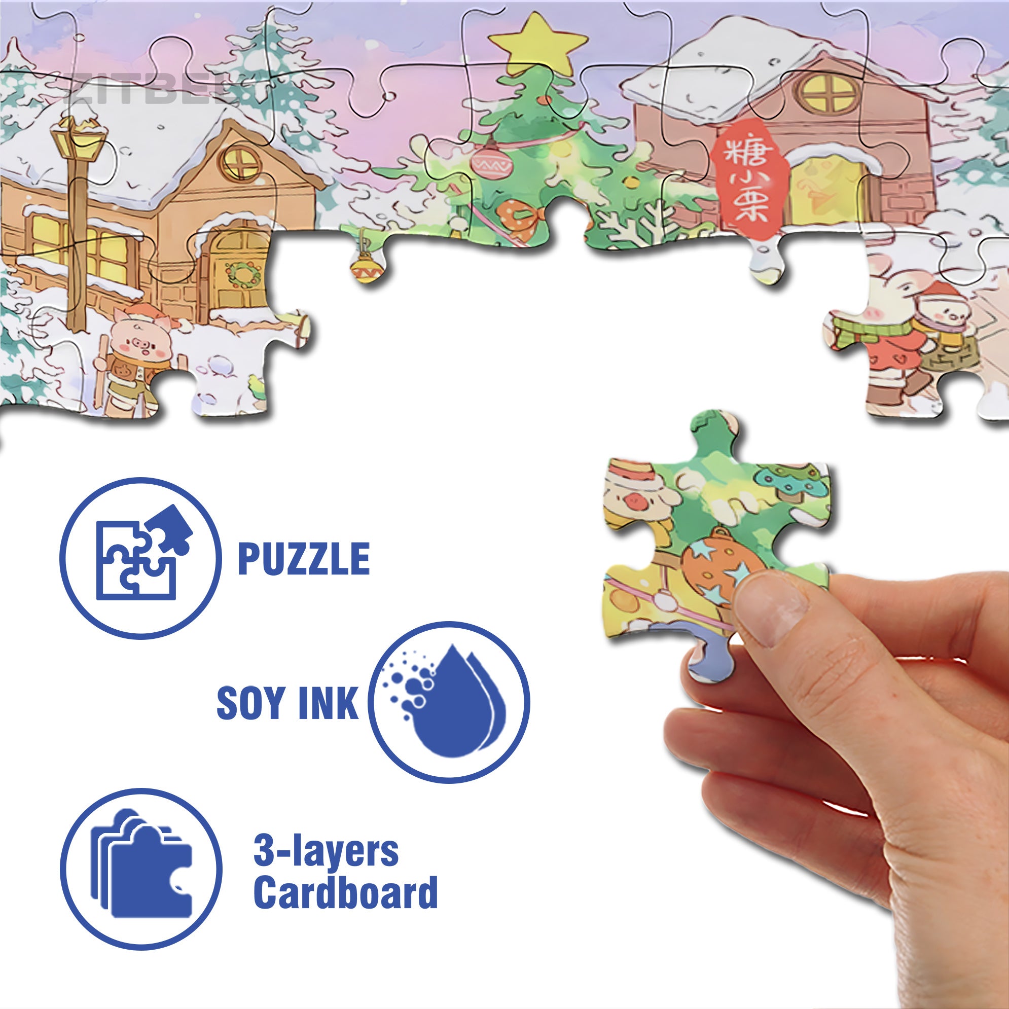 Little Animals' Christmas 500pcs/1000pcs Jigsaw Puzzle, Scratch-Resistant, Interactive Family Game & Brain-Boosting DIY Decor, Perfect for Halloween, Christmas & New Year Gifts, Family Puzzle Game