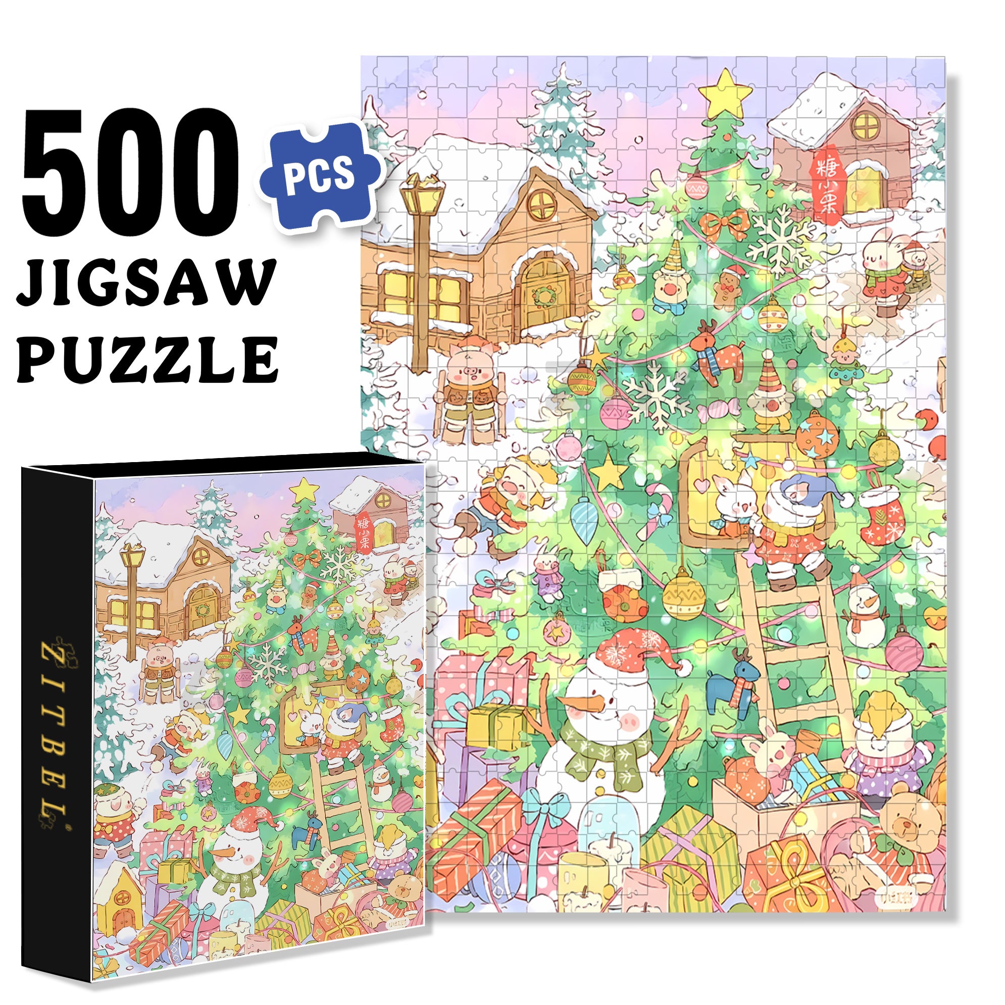Little Animals' Christmas 500pcs/1000pcs Jigsaw Puzzle, Scratch-Resistant, Interactive Family Game & Brain-Boosting DIY Decor, Perfect for Halloween, Christmas & New Year Gifts, Family Puzzle Game