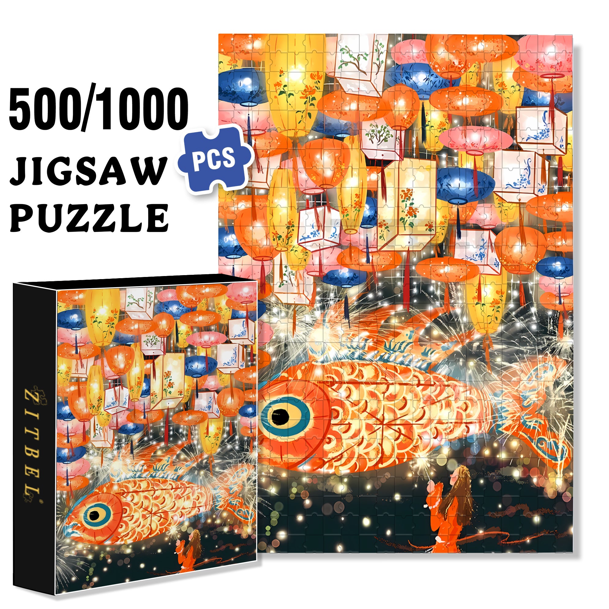 Mid-Autumn Festival 500pcs/1000pcs Jigsaw Puzzle, Scratch-Resistant, Interactive Family Game & Brain-Boosting DIY Decor, Perfect for Halloween, Christmas & New Year Gifts, Family Puzzle Game