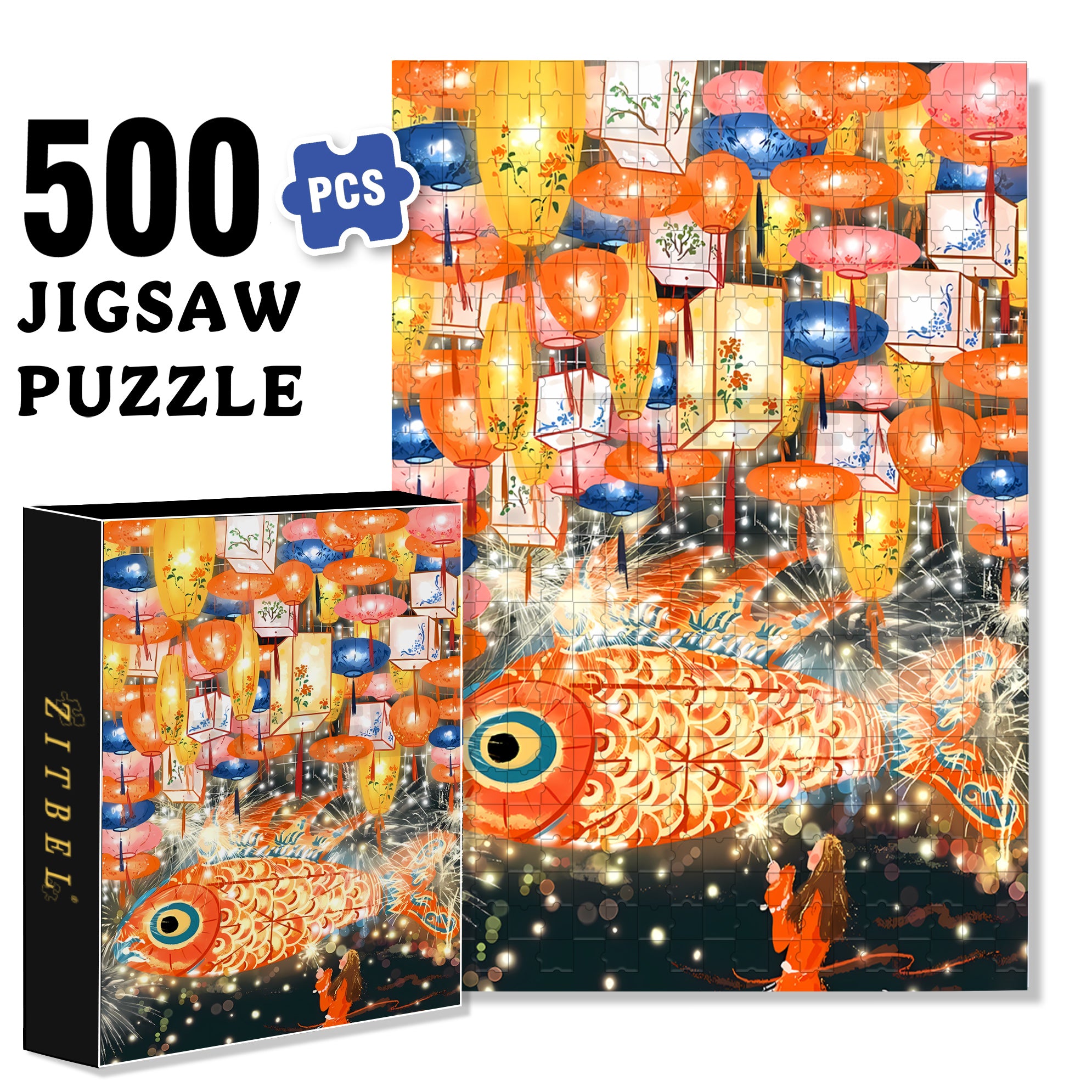 Mid-Autumn Festival 500pcs/1000pcs Jigsaw Puzzle, Scratch-Resistant, Interactive Family Game & Brain-Boosting DIY Decor, Perfect for Halloween, Christmas & New Year Gifts, Family Puzzle Game