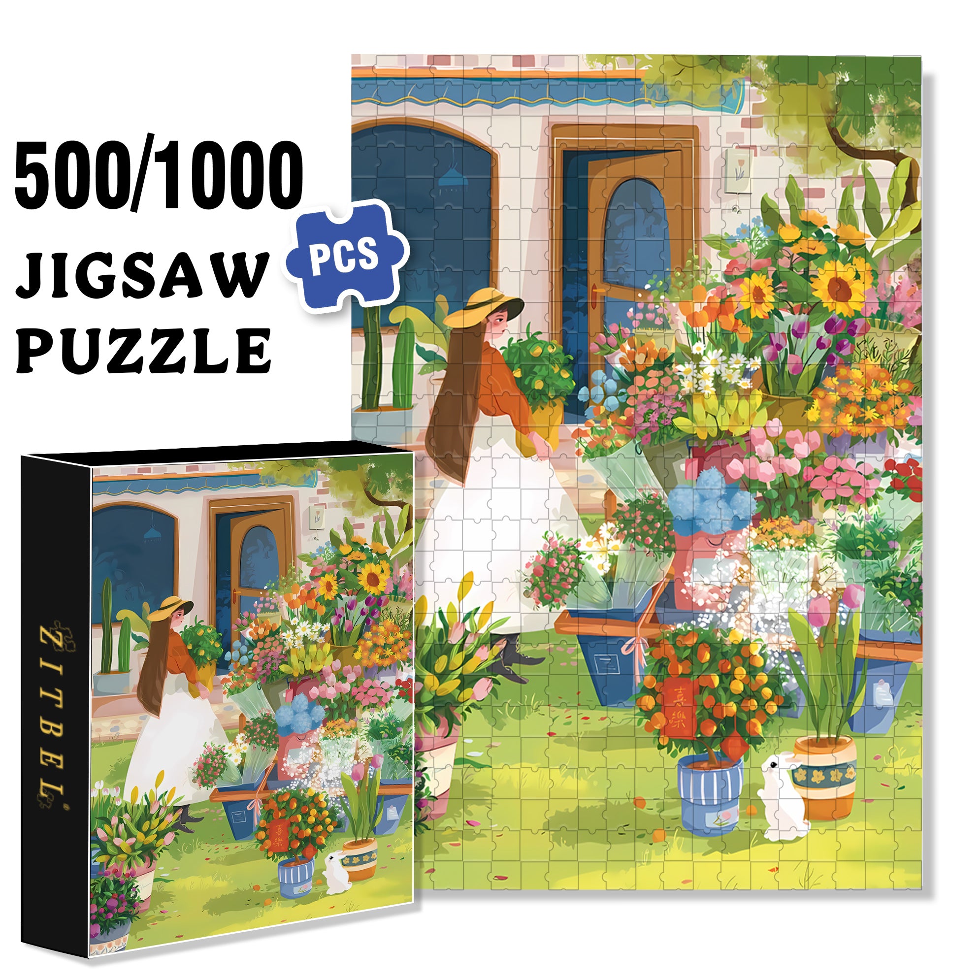 Nancy's Flower Shop 500pcs/1000pcs Jigsaw Puzzle, Scratch-Resistant, Interactive Family Game & Brain-Boosting DIY Decor, Perfect for Halloween, Christmas & New Year Gifts, Family Puzzle Game