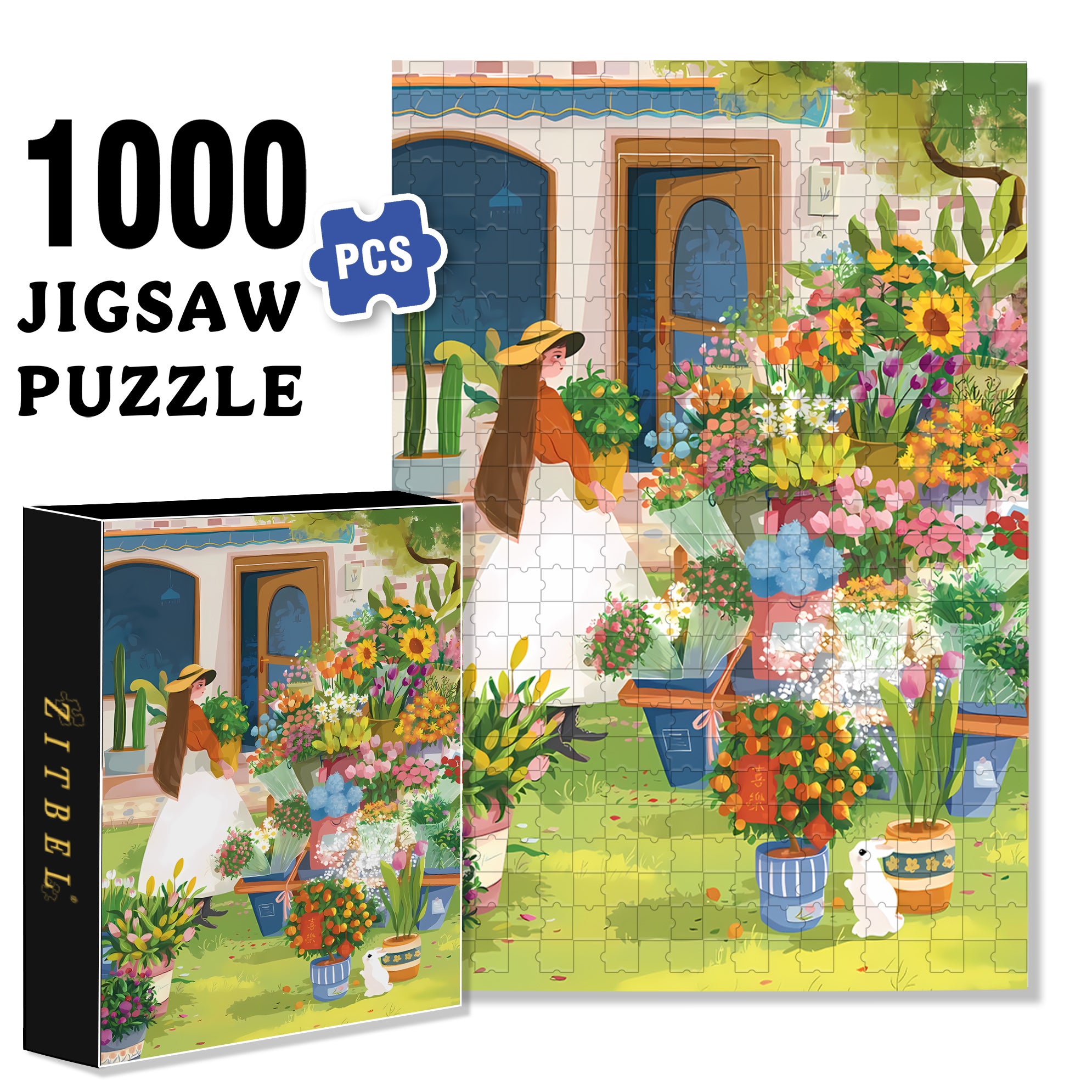 Nancy's Flower Shop 500pcs/1000pcs Jigsaw Puzzle, Scratch-Resistant, Interactive Family Game & Brain-Boosting DIY Decor, Perfect for Halloween, Christmas & New Year Gifts, Family Puzzle Game