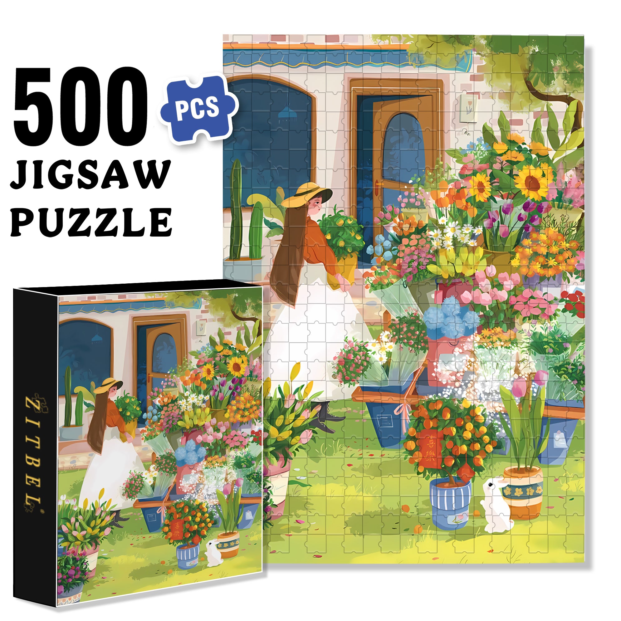 Nancy's Flower Shop 500pcs/1000pcs Jigsaw Puzzle, Scratch-Resistant, Interactive Family Game & Brain-Boosting DIY Decor, Perfect for Halloween, Christmas & New Year Gifts, Family Puzzle Game