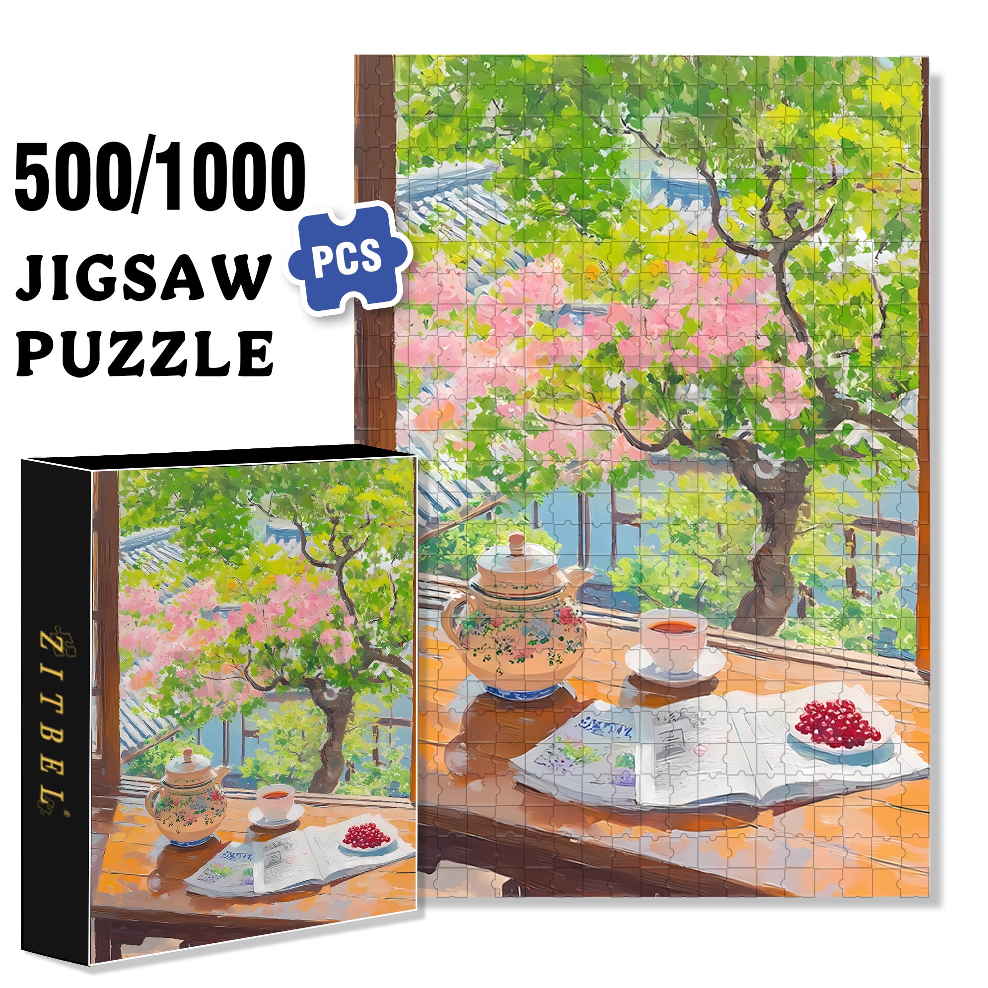 Spring Afternoon 500pcs/1000pcs Jigsaw Puzzle, Scratch-Resistant, Interactive Family Game & Brain-Boosting DIY Decor, Perfect for Halloween, Christmas & New Year Gifts, Family Puzzle Game