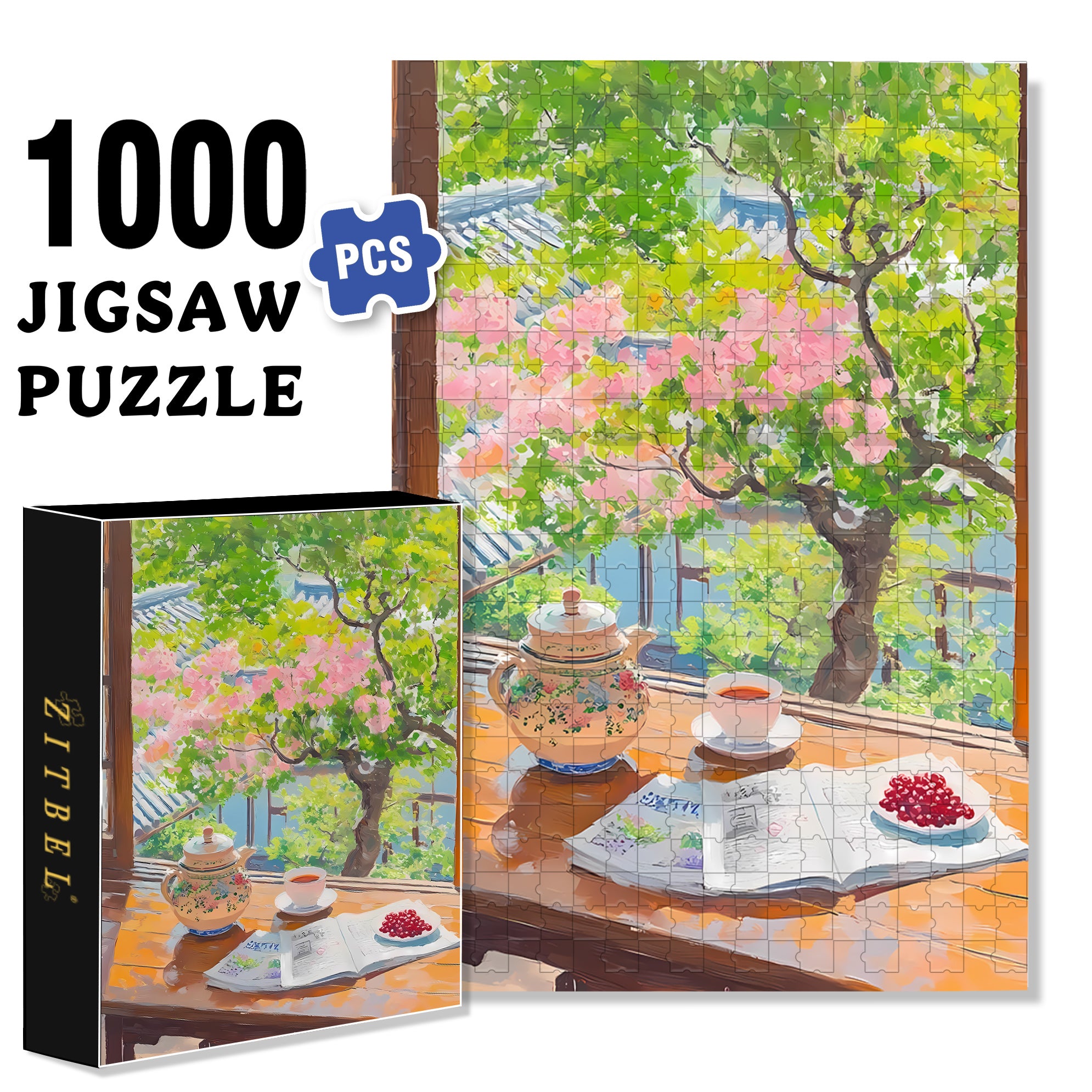 Spring Afternoon 500pcs/1000pcs Jigsaw Puzzle, Scratch-Resistant, Interactive Family Game & Brain-Boosting DIY Decor, Perfect for Halloween, Christmas & New Year Gifts, Family Puzzle Game