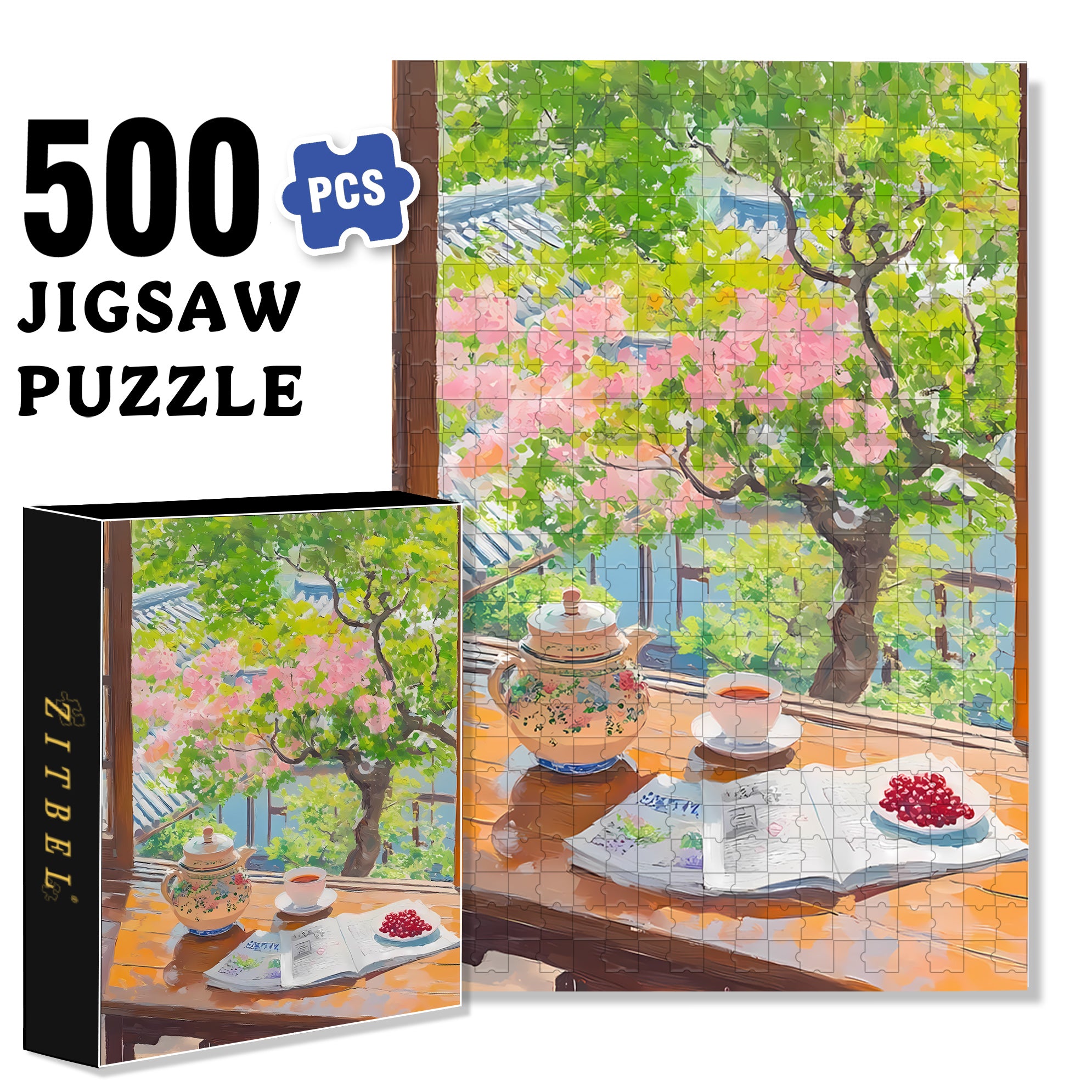 Spring Afternoon 500pcs/1000pcs Jigsaw Puzzle, Scratch-Resistant, Interactive Family Game & Brain-Boosting DIY Decor, Perfect for Halloween, Christmas & New Year Gifts, Family Puzzle Game