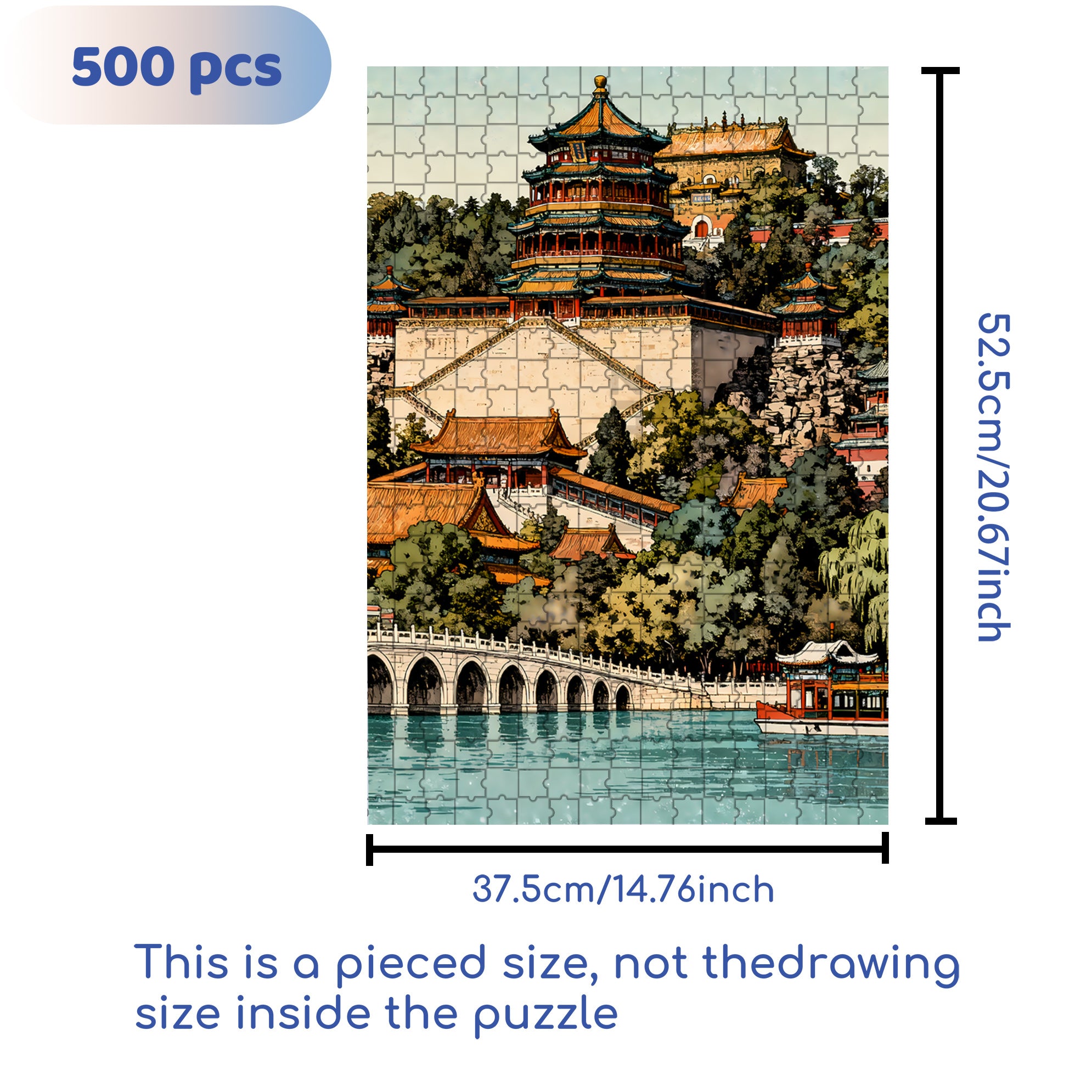 Summer Palace 500pcs/1000pcs Jigsaw Puzzle, Scratch-Resistant, Interactive Family Game & Brain-Boosting DIY Decor, Perfect for Halloween, Christmas & New Year Gifts, Family Puzzle Game