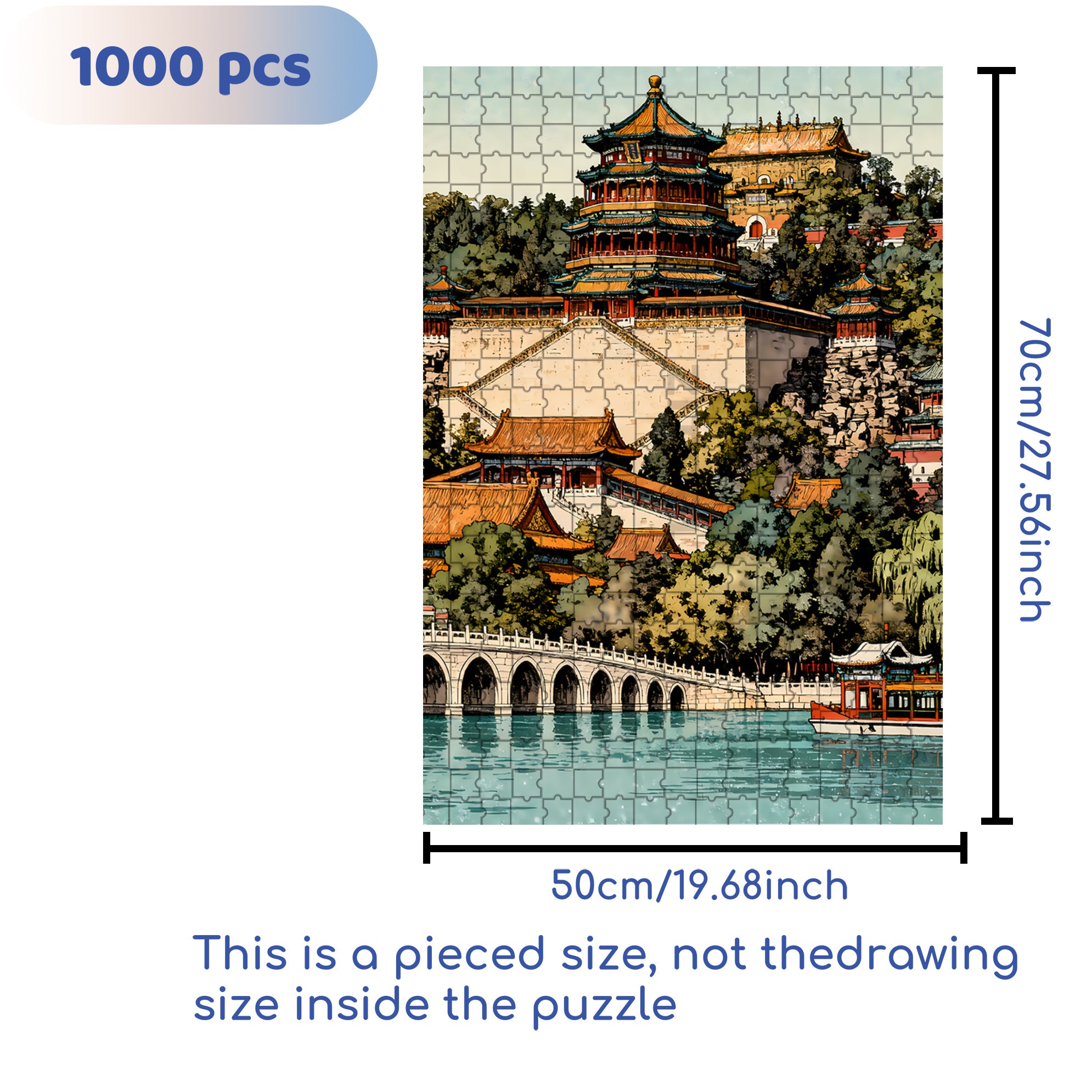 Summer Palace 500pcs/1000pcs Jigsaw Puzzle, Scratch-Resistant, Interactive Family Game & Brain-Boosting DIY Decor, Perfect for Halloween, Christmas & New Year Gifts, Family Puzzle Game