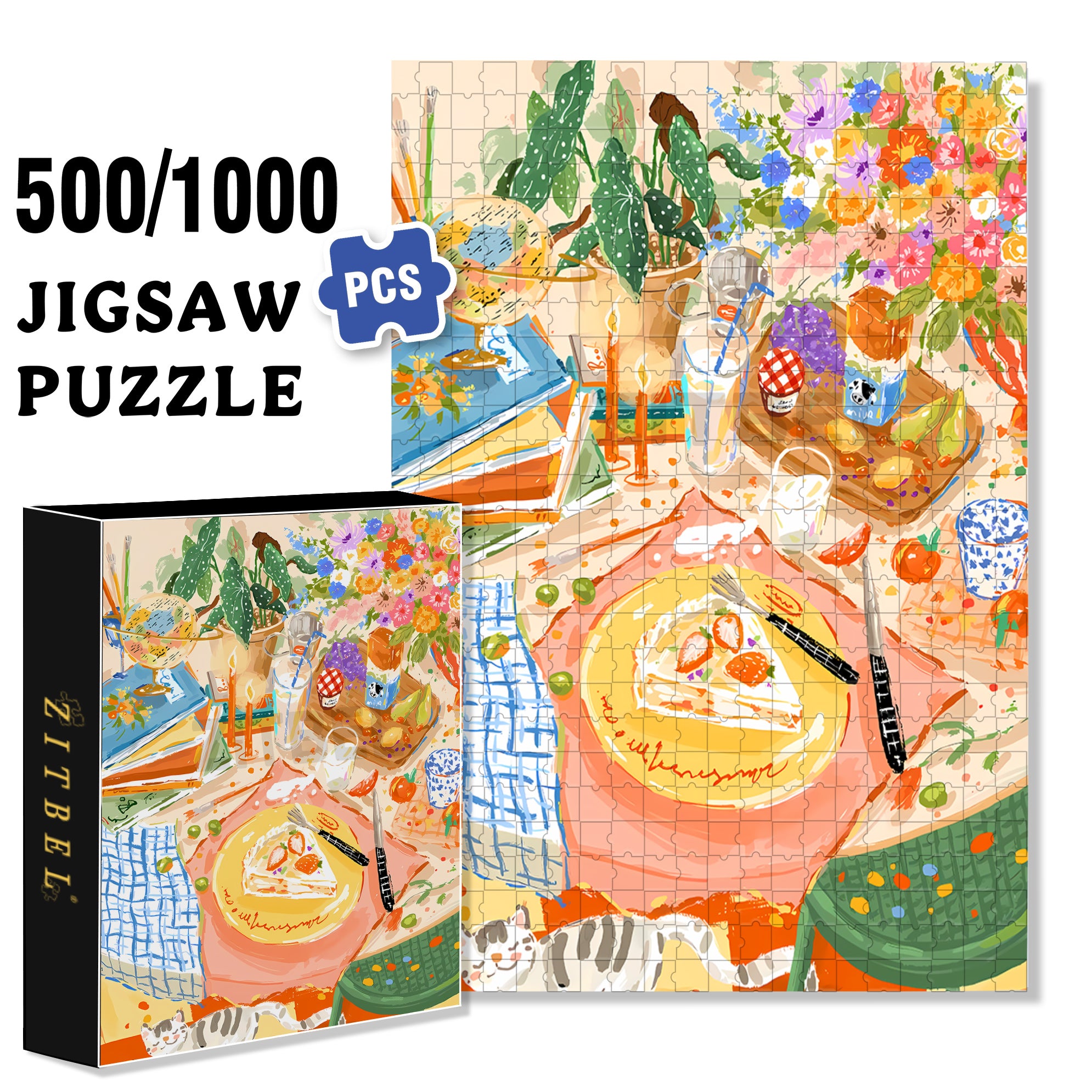 Take A Break 500pcs/1000pcs Jigsaw Puzzle, Scratch-Resistant, Interactive Family Game & Brain-Boosting DIY Decor, Perfect for Halloween, Christmas & New Year Gifts, Family Puzzle Game