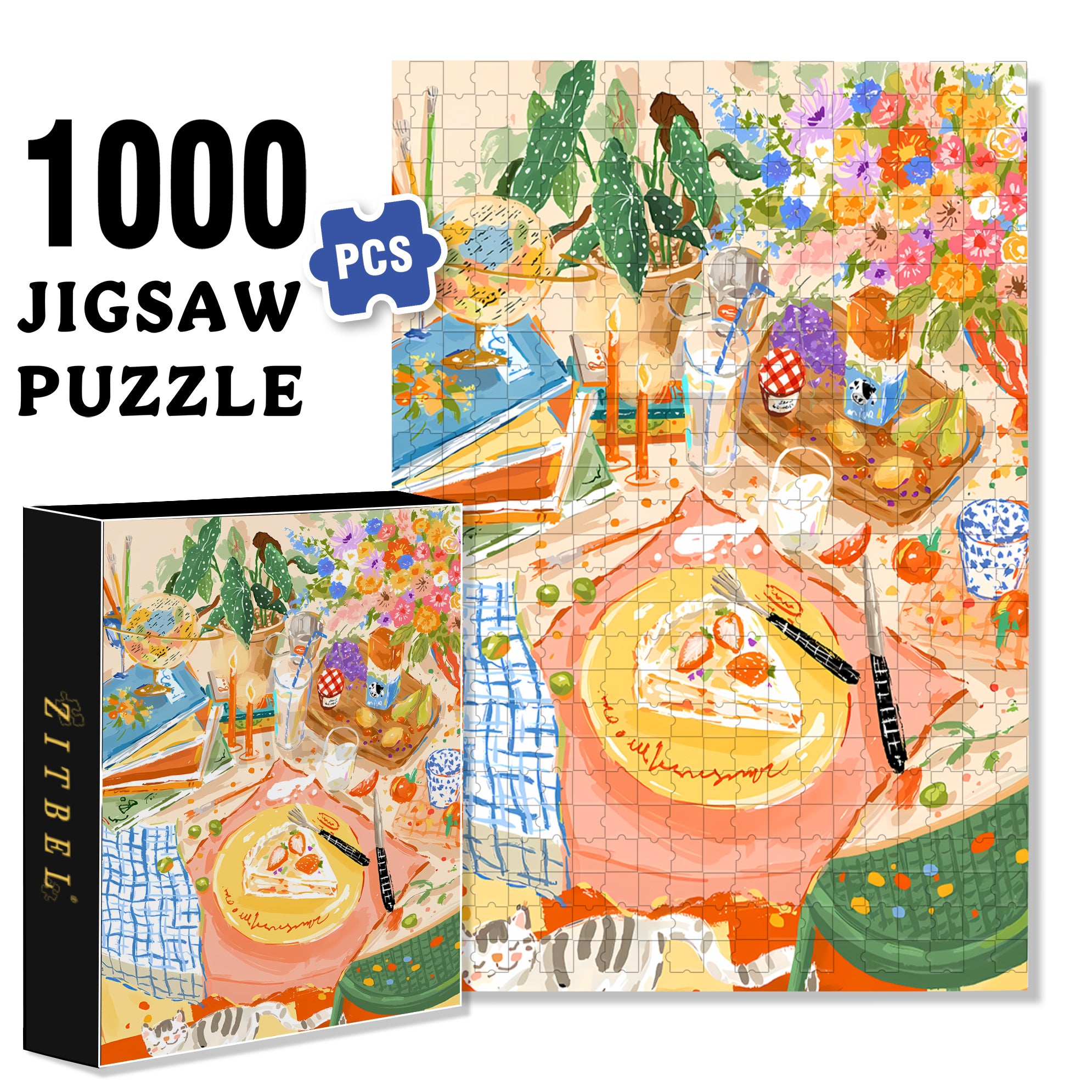 Take A Break 500pcs/1000pcs Jigsaw Puzzle, Scratch-Resistant, Interactive Family Game & Brain-Boosting DIY Decor, Perfect for Halloween, Christmas & New Year Gifts, Family Puzzle Game