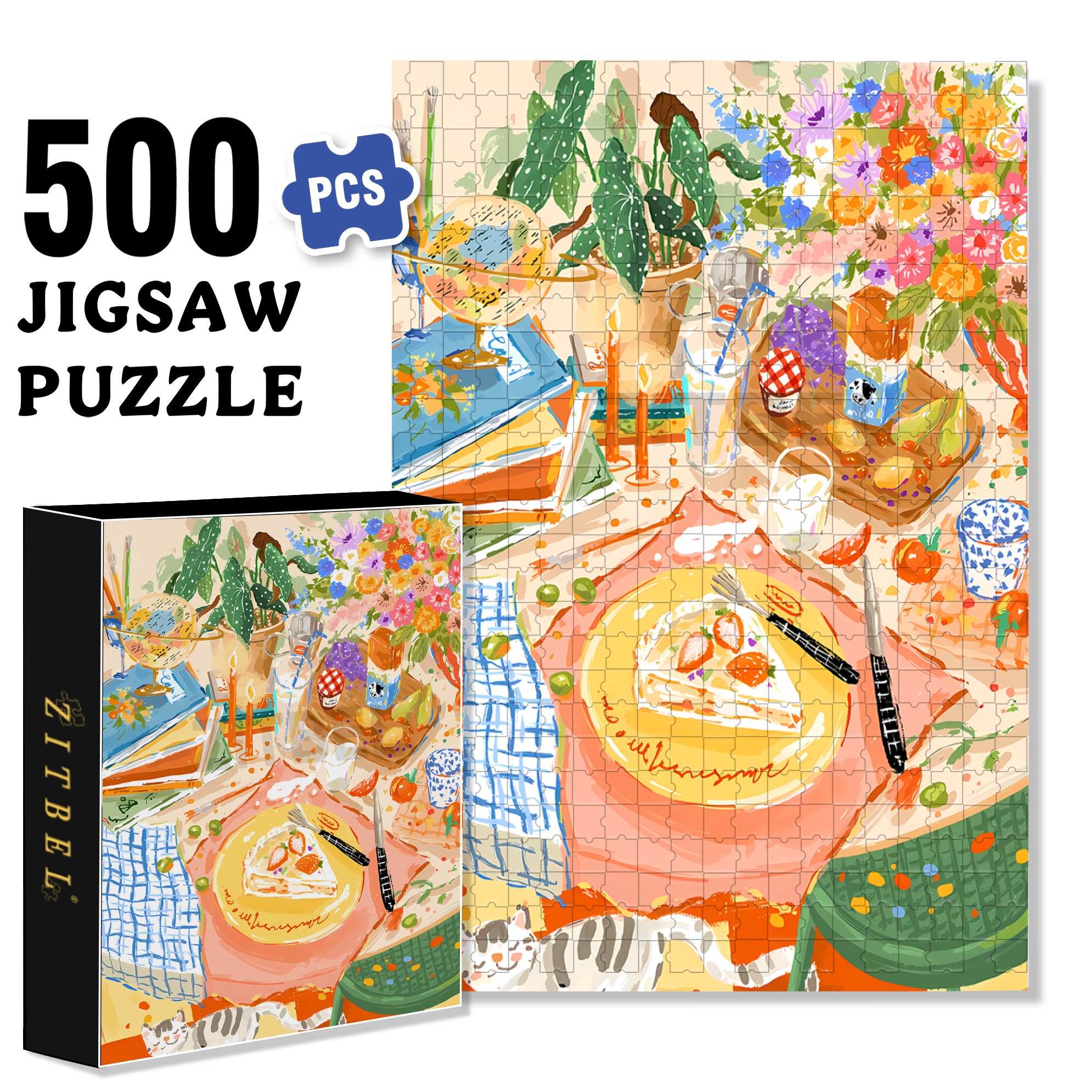 Take A Break 500pcs/1000pcs Jigsaw Puzzle, Scratch-Resistant, Interactive Family Game & Brain-Boosting DIY Decor, Perfect for Halloween, Christmas & New Year Gifts, Family Puzzle Game