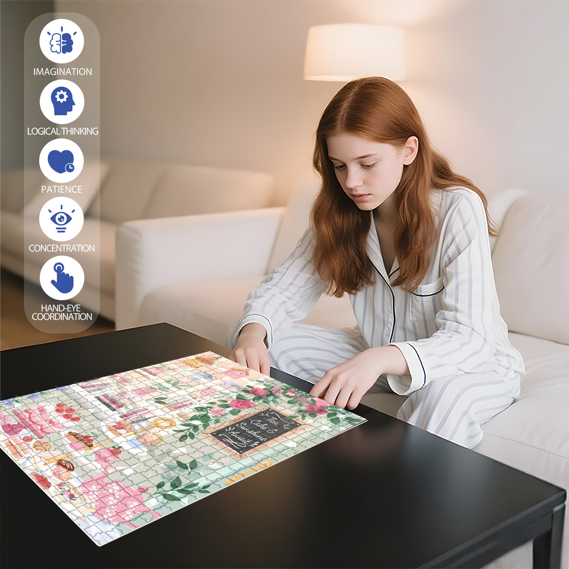 Tea & Cake 500pcs/1000pcs Jigsaw Puzzle, Scratch-Resistant, Interactive Family Game & Brain-Boosting DIY Decor, Perfect for Halloween, Christmas & New Year Gifts, Family Puzzle Game