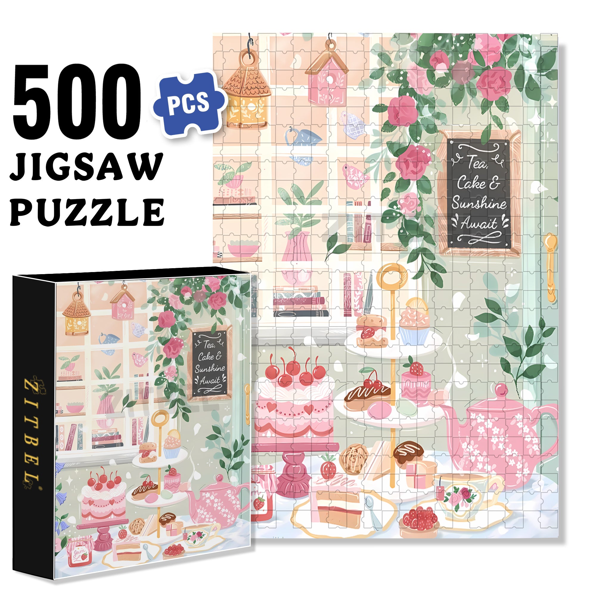 Tea & Cake 500pcs/1000pcs Jigsaw Puzzle, Scratch-Resistant, Interactive Family Game & Brain-Boosting DIY Decor, Perfect for Halloween, Christmas & New Year Gifts, Family Puzzle Game
