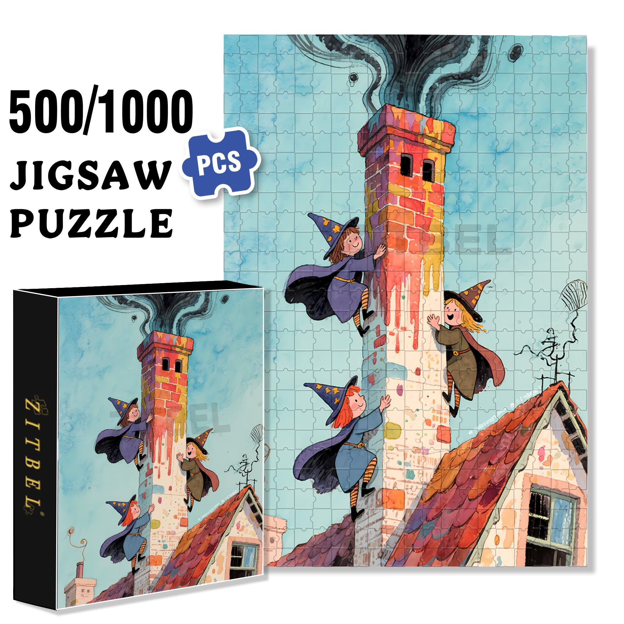 Three Witches 500pcs/1000pcs Jigsaw Puzzle, Scratch-Resistant, Interactive Family Game & Brain-Boosting DIY Decor, Perfect for Halloween, Christmas & New Year Gifts, Family Puzzle Game
