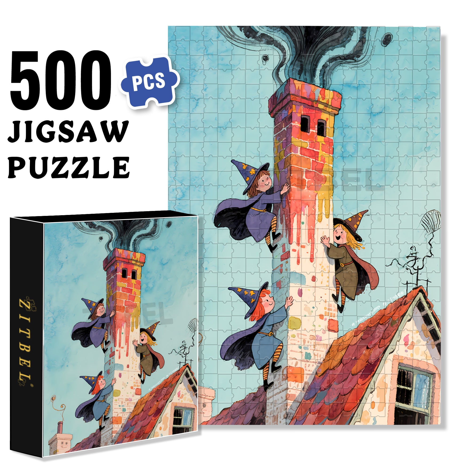 Three Witches 500pcs/1000pcs Jigsaw Puzzle, Scratch-Resistant, Interactive Family Game & Brain-Boosting DIY Decor, Perfect for Halloween, Christmas & New Year Gifts, Family Puzzle Game