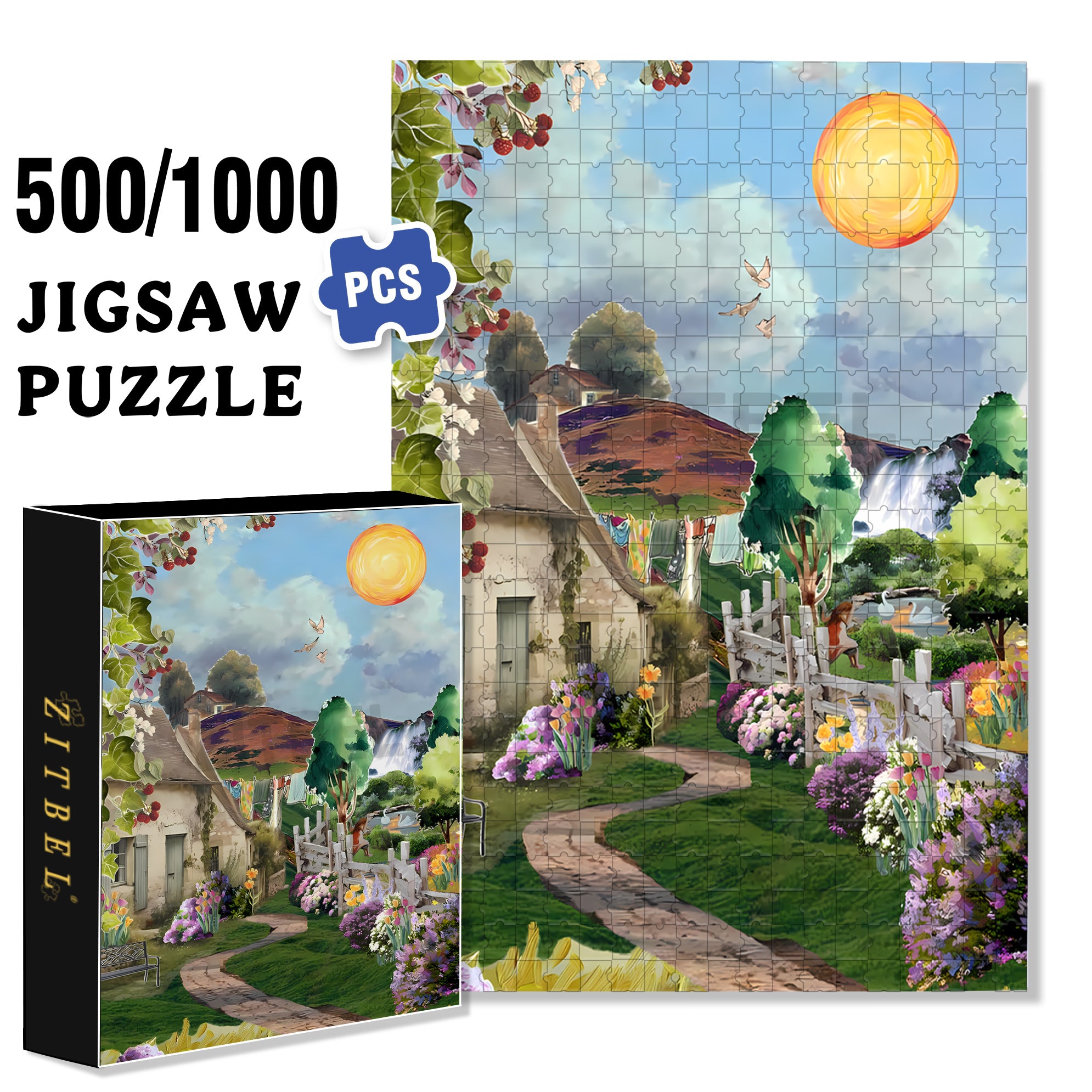 Vanessa's Garden 500pcs/1000pcs Jigsaw Puzzle, Scratch-Resistant, Interactive Family Game & Brain-Boosting DIY Decor, Perfect for Halloween, Christmas & New Year Gifts, Family Puzzle Game