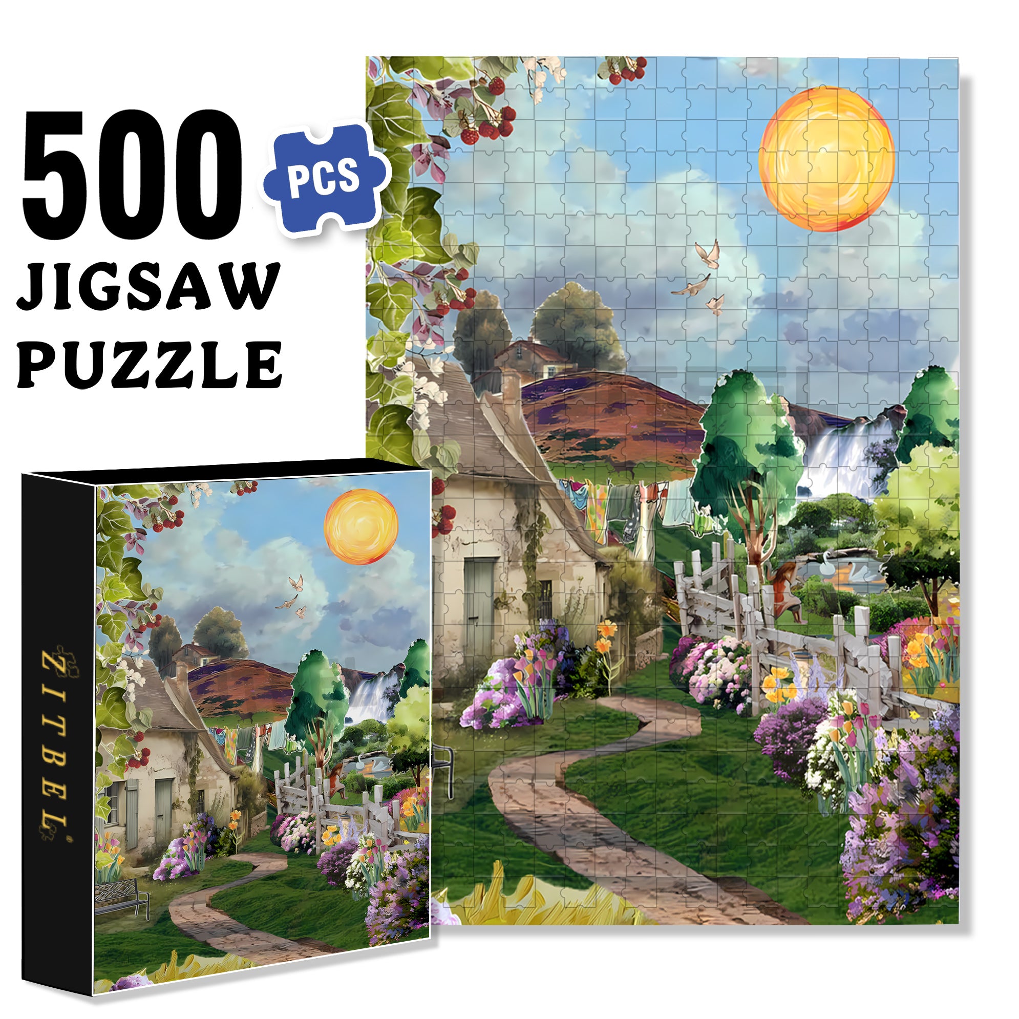 Vanessa's Garden 500pcs/1000pcs Jigsaw Puzzle, Scratch-Resistant, Interactive Family Game & Brain-Boosting DIY Decor, Perfect for Halloween, Christmas & New Year Gifts, Family Puzzle Game
