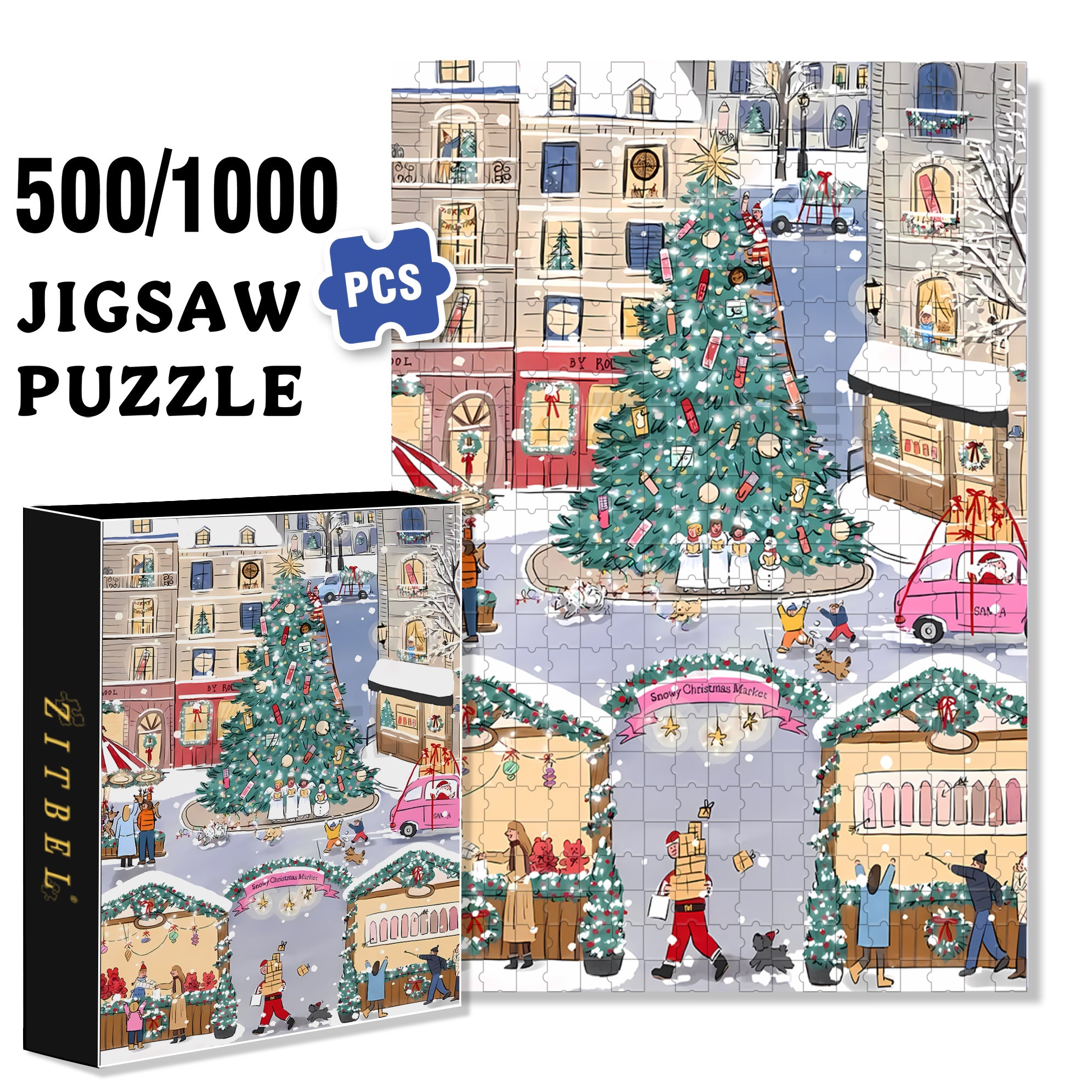 White Christmas 500pcs/1000pcs Jigsaw Puzzle, Scratch-Resistant, Interactive Family Game & Brain-Boosting DIY Decor, Perfect for Halloween, Christmas & New Year Gifts, Family Puzzle Game