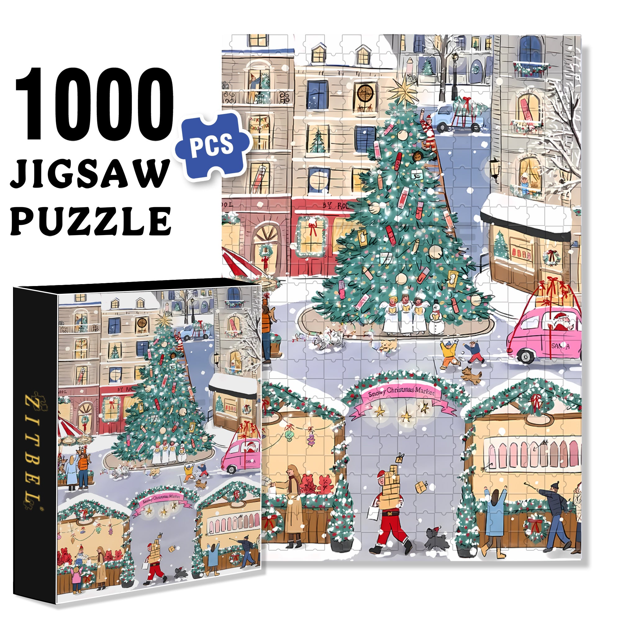 White Christmas 500pcs/1000pcs Jigsaw Puzzle, Scratch-Resistant, Interactive Family Game & Brain-Boosting DIY Decor, Perfect for Halloween, Christmas & New Year Gifts, Family Puzzle Game