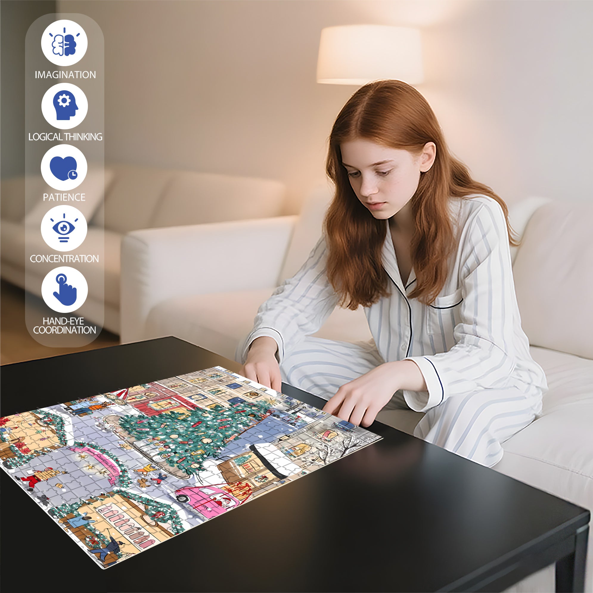 White Christmas 500pcs/1000pcs Jigsaw Puzzle, Scratch-Resistant, Interactive Family Game & Brain-Boosting DIY Decor, Perfect for Halloween, Christmas & New Year Gifts, Family Puzzle Game