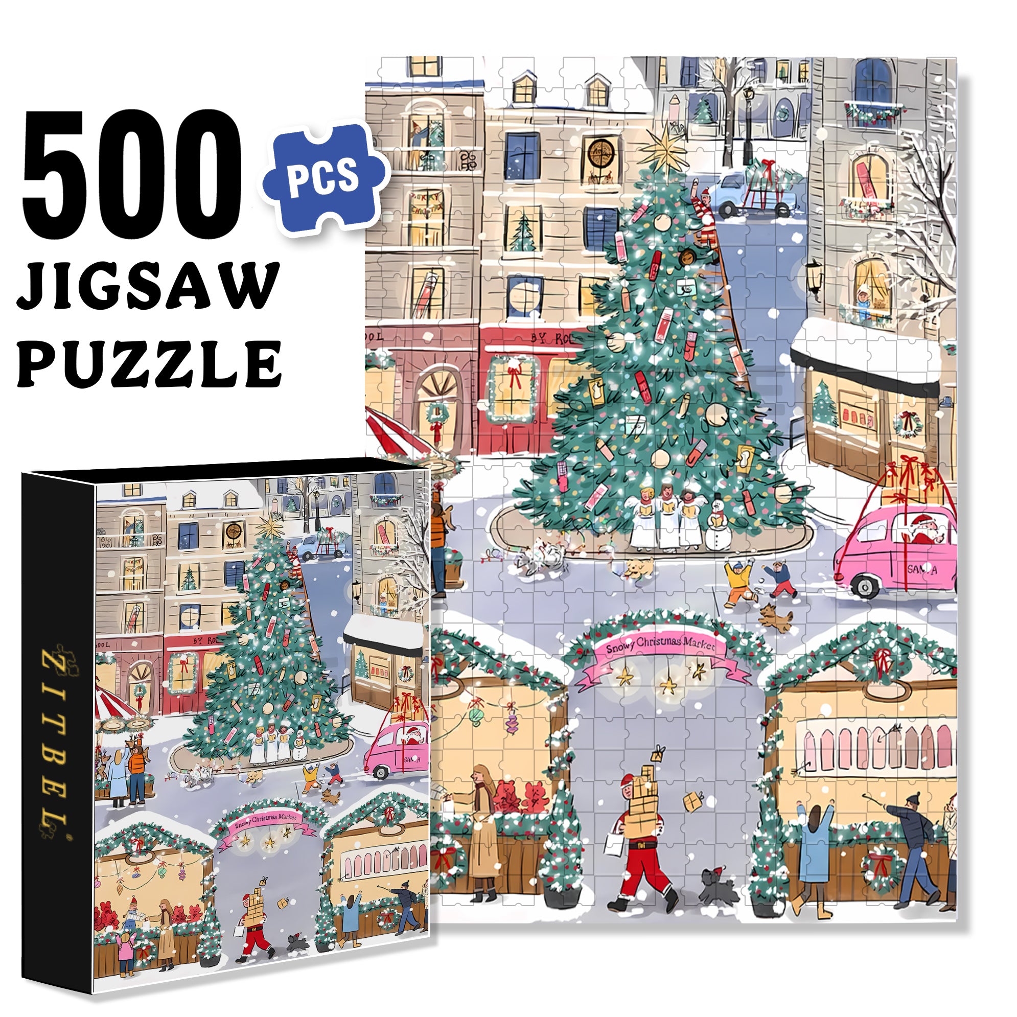 White Christmas 500pcs/1000pcs Jigsaw Puzzle, Scratch-Resistant, Interactive Family Game & Brain-Boosting DIY Decor, Perfect for Halloween, Christmas & New Year Gifts, Family Puzzle Game