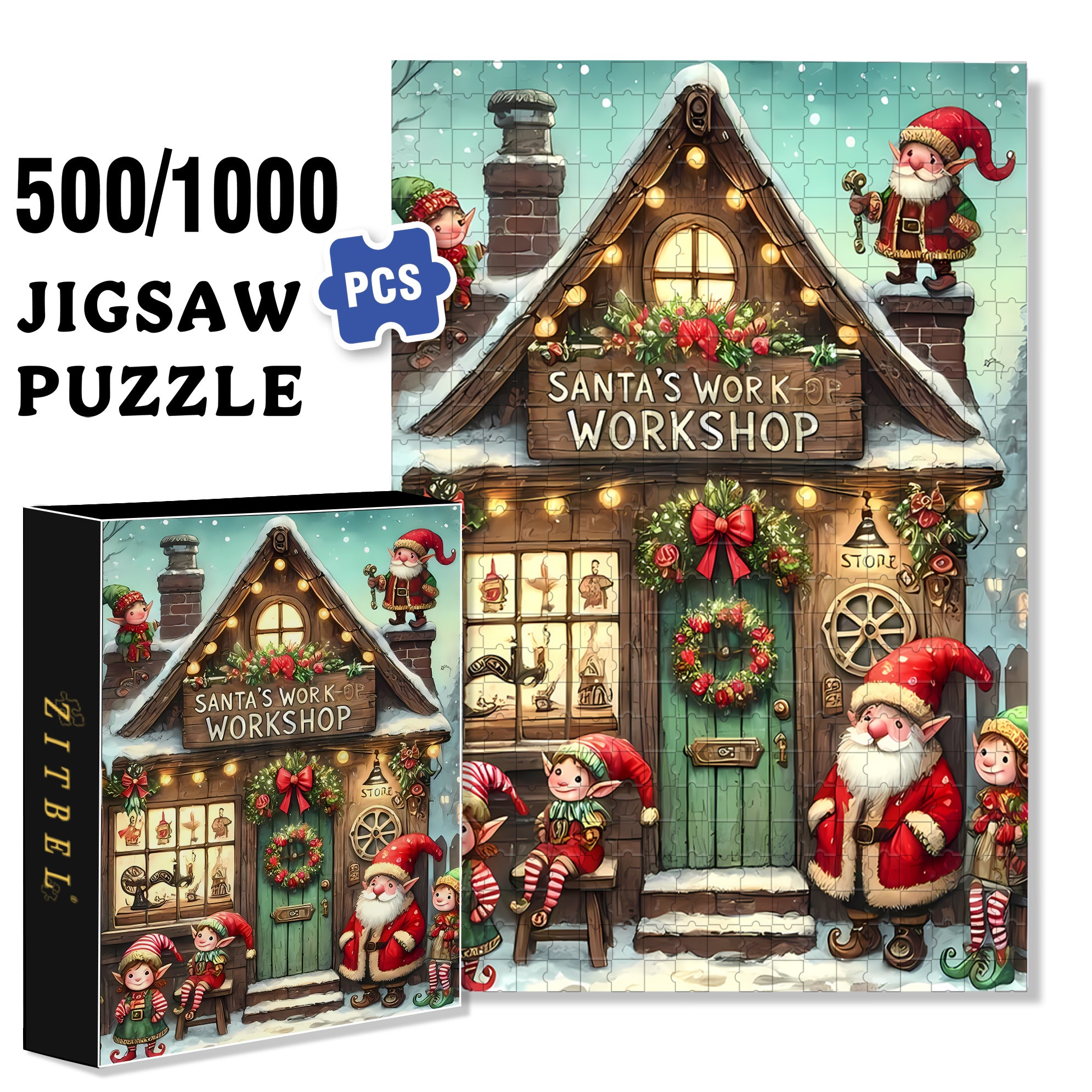 Work Shop 500pcs/1000pcs Jigsaw Puzzle, Scratch-Resistant, Interactive Family Game & Brain-Boosting DIY Decor, Perfect for Halloween, Christmas & New Year Gifts, Family Puzzle Game
