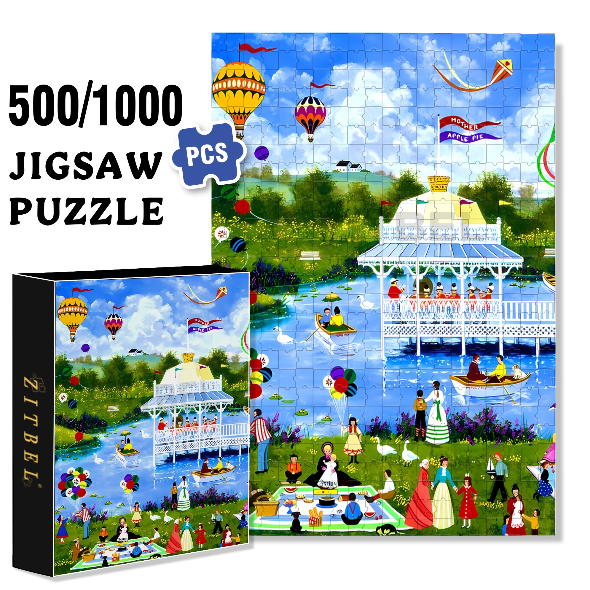 Lakeside Pavilion 500pcs/1000pcs Jigsaw Puzzle, Scratch-Resistant, Interactive Family Game & Brain-Boosting DIY Decor, Perfect for Halloween, Christmas & New Year Gifts, Family Puzzle Game