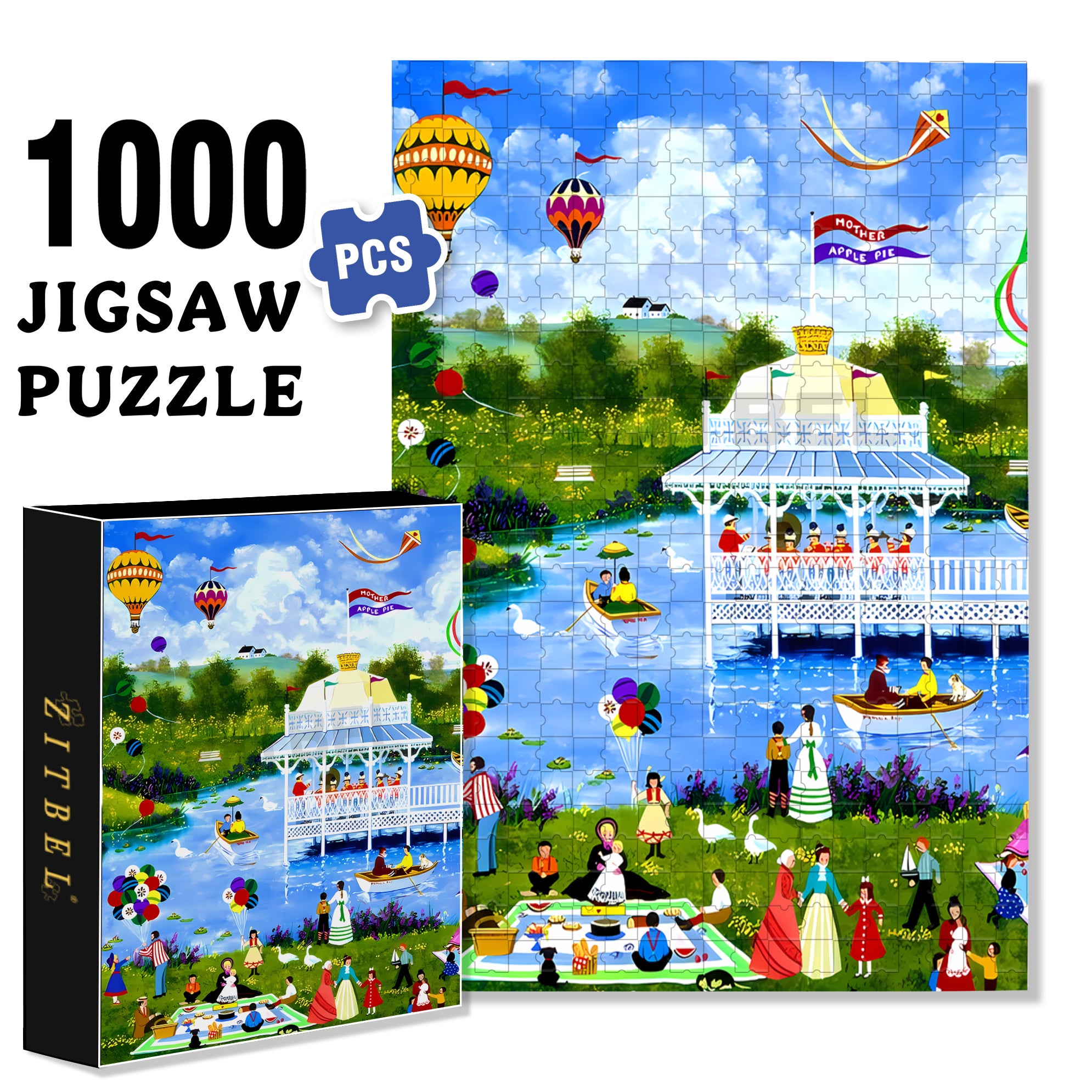 Lakeside Pavilion 500pcs/1000pcs Jigsaw Puzzle, Scratch-Resistant, Interactive Family Game & Brain-Boosting DIY Decor, Perfect for Halloween, Christmas & New Year Gifts, Family Puzzle Game