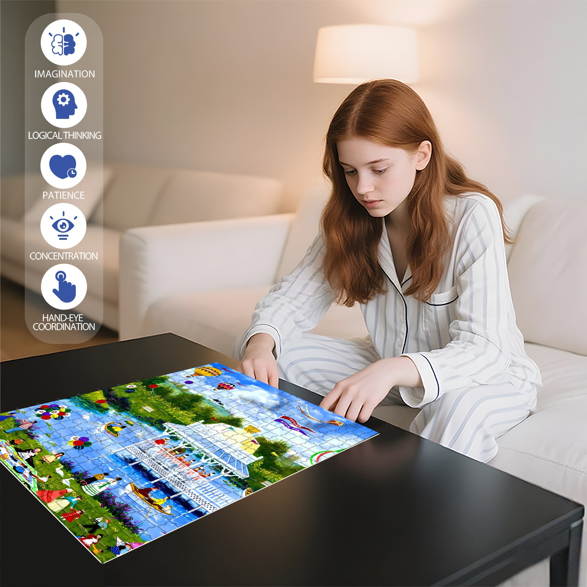 Lakeside Pavilion 500pcs/1000pcs Jigsaw Puzzle, Scratch-Resistant, Interactive Family Game & Brain-Boosting DIY Decor, Perfect for Halloween, Christmas & New Year Gifts, Family Puzzle Game