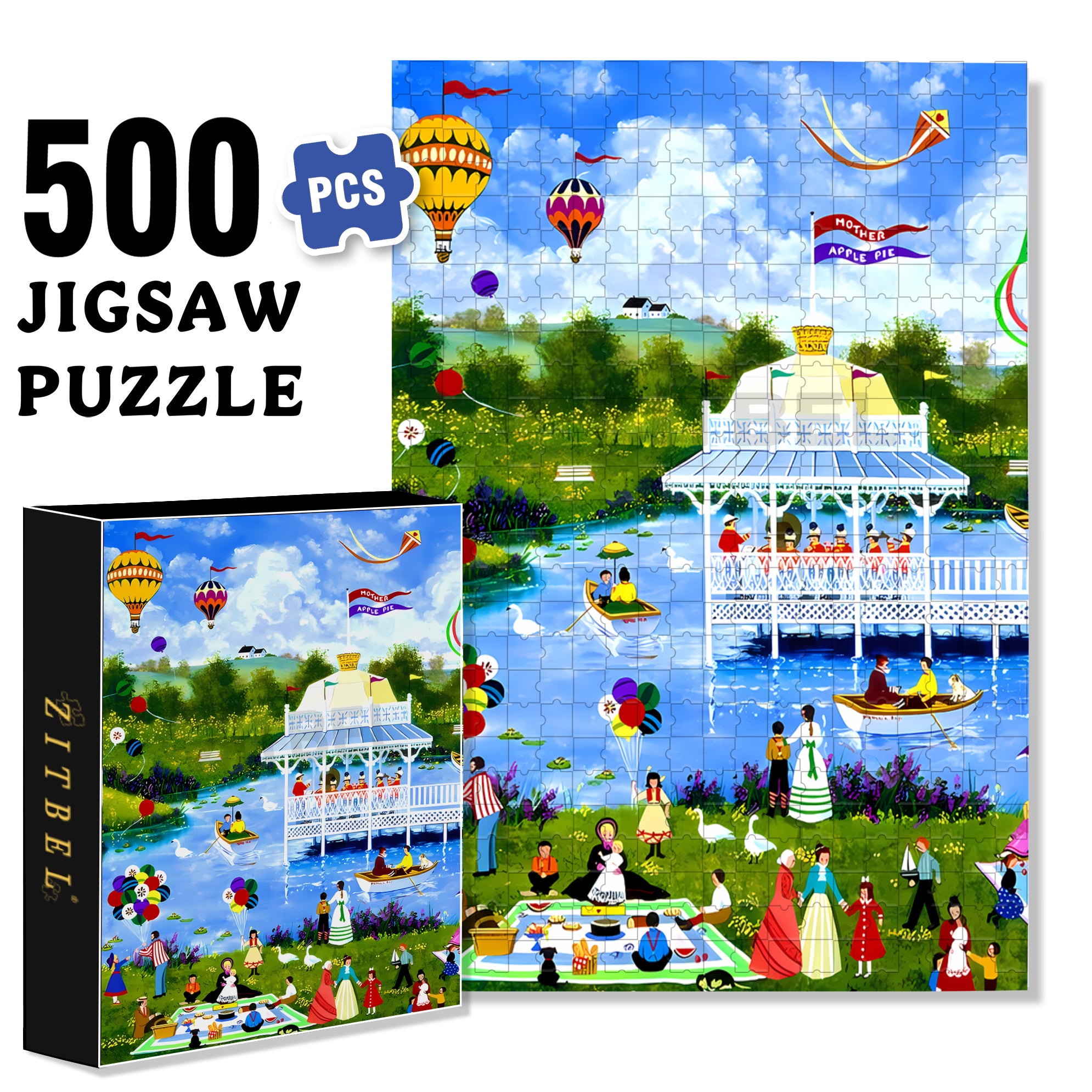 Lakeside Pavilion 500pcs/1000pcs Jigsaw Puzzle, Scratch-Resistant, Interactive Family Game & Brain-Boosting DIY Decor, Perfect for Halloween, Christmas & New Year Gifts, Family Puzzle Game