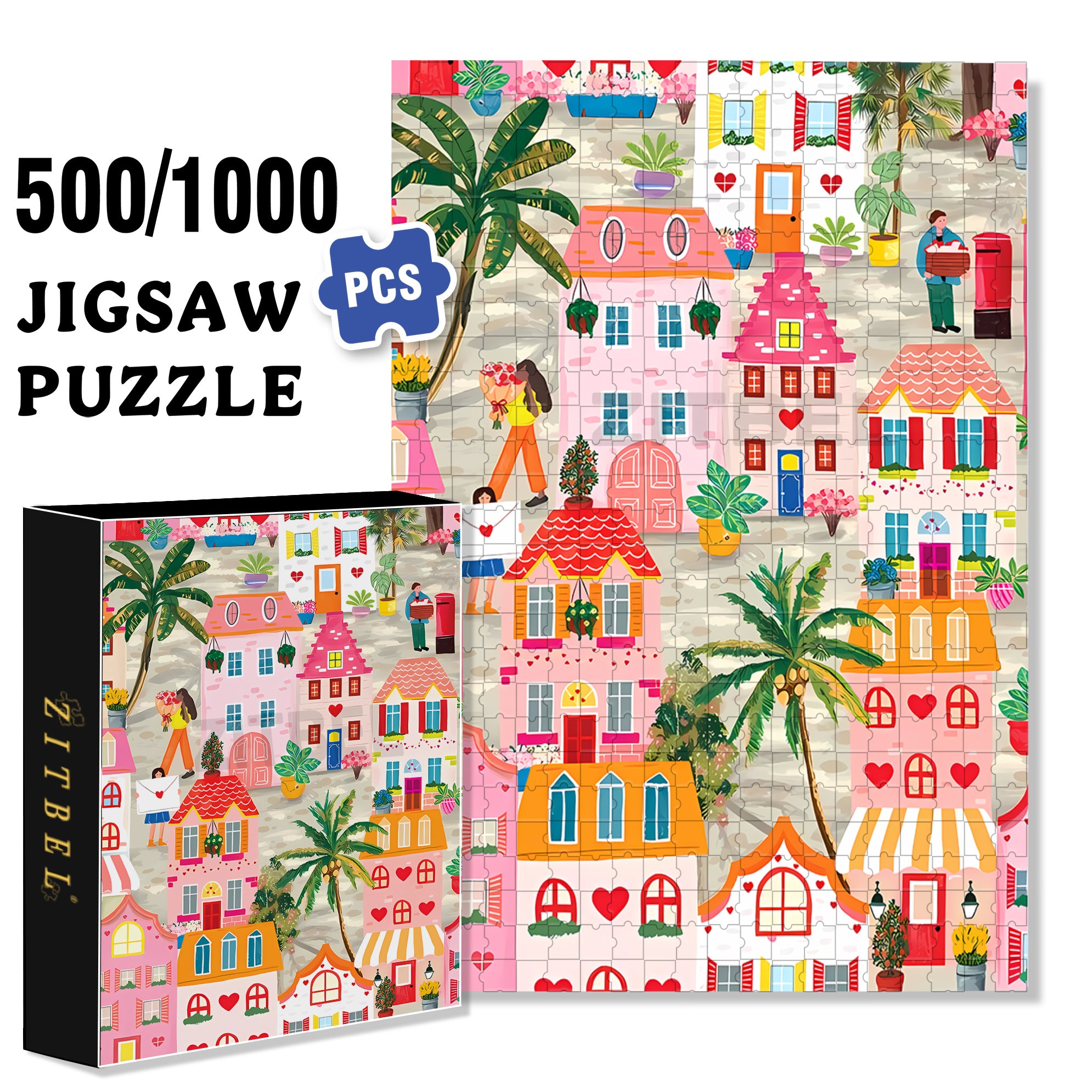 Love Is The Air 500pcs/1000pcs Jigsaw Puzzle, Scratch-Resistant, Interactive Family Game & Brain-Boosting DIY Decor, Perfect for Halloween, Christmas & New Year Gifts, Family Puzzle Game