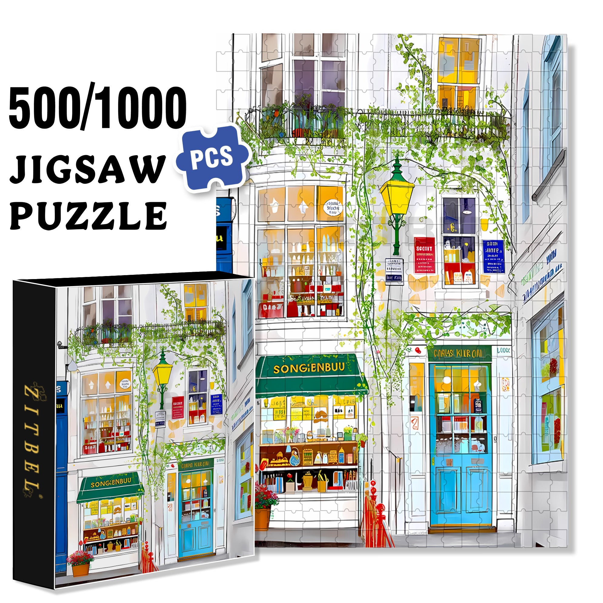 Magical bookstore 500pcs/1000pcs Jigsaw Puzzle, Scratch-Resistant, Interactive Family Game & Brain-Boosting DIY Decor, Perfect for Halloween, Christmas & New Year Gifts, Family Puzzle Game