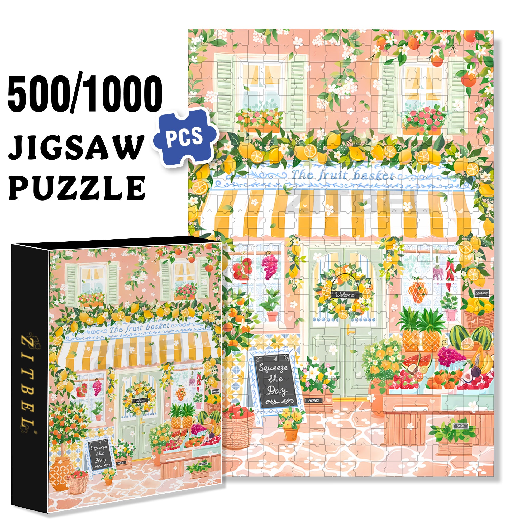 Mediterranean Market 500pcs/1000pcs Jigsaw Puzzle, Scratch-Resistant, Interactive Family Game & Brain-Boosting DIY Decor, Perfect for Halloween, Christmas & New Year Gifts, Family Puzzle Game