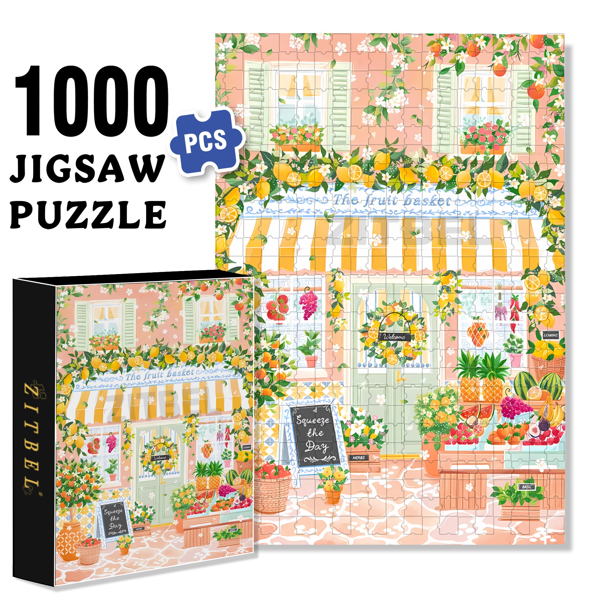 Mediterranean Market 500pcs/1000pcs Jigsaw Puzzle, Scratch-Resistant, Interactive Family Game & Brain-Boosting DIY Decor, Perfect for Halloween, Christmas & New Year Gifts, Family Puzzle Game