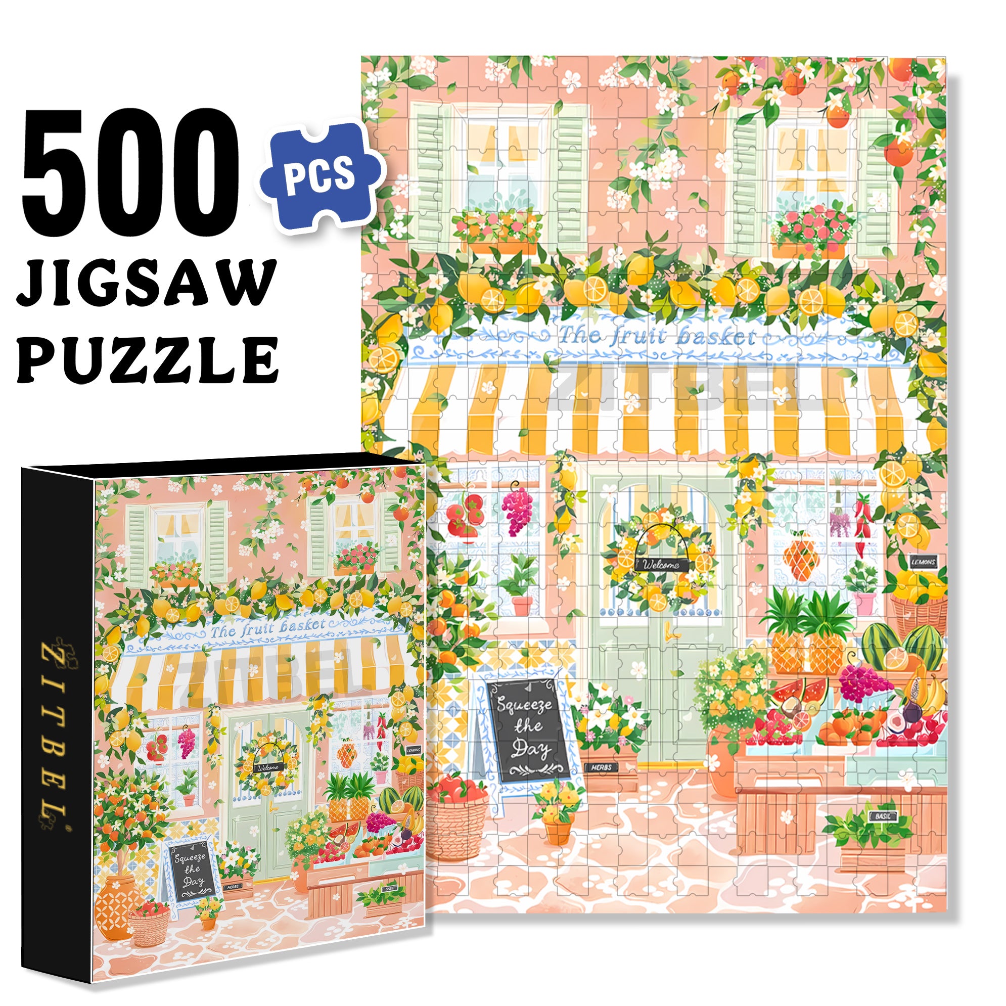 Mediterranean Market 500pcs/1000pcs Jigsaw Puzzle, Scratch-Resistant, Interactive Family Game & Brain-Boosting DIY Decor, Perfect for Halloween, Christmas & New Year Gifts, Family Puzzle Game