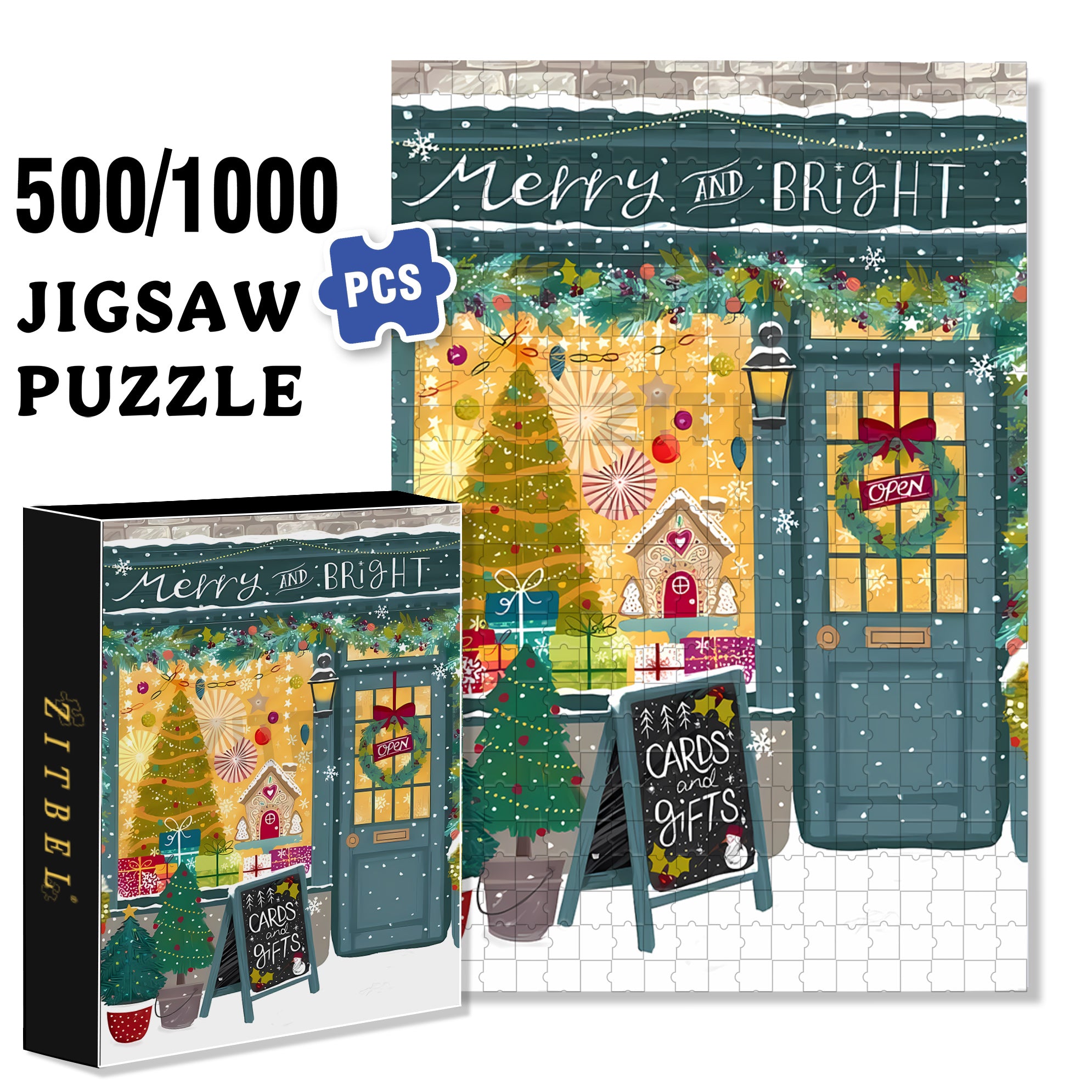 Merry & Bright 500pcs/1000pcs Jigsaw Puzzle, Scratch-Resistant, Interactive Family Game & Brain-Boosting DIY Decor, Perfect for Halloween, Christmas & New Year Gifts, Family Puzzle Game