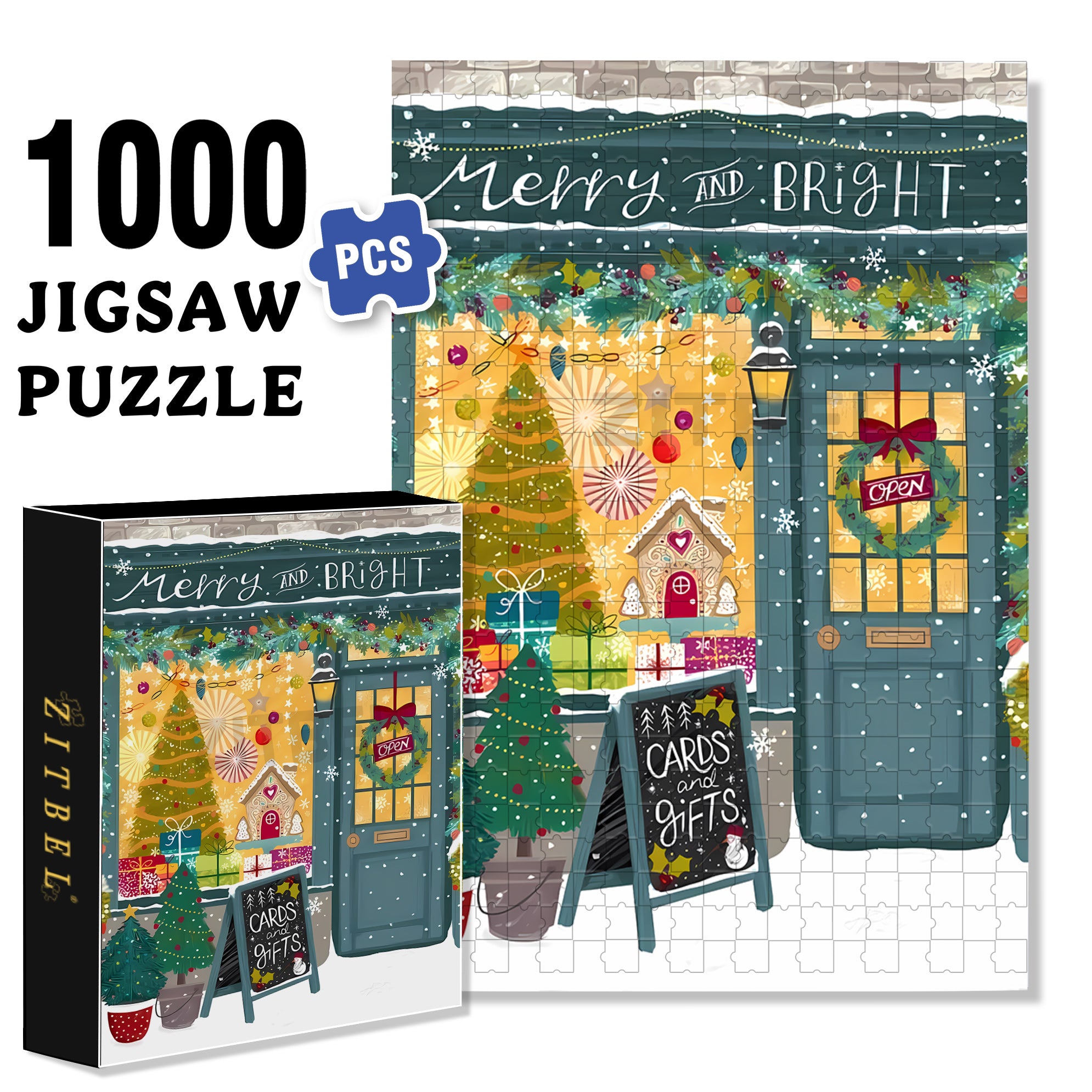 Merry & Bright 500pcs/1000pcs Jigsaw Puzzle, Scratch-Resistant, Interactive Family Game & Brain-Boosting DIY Decor, Perfect for Halloween, Christmas & New Year Gifts, Family Puzzle Game