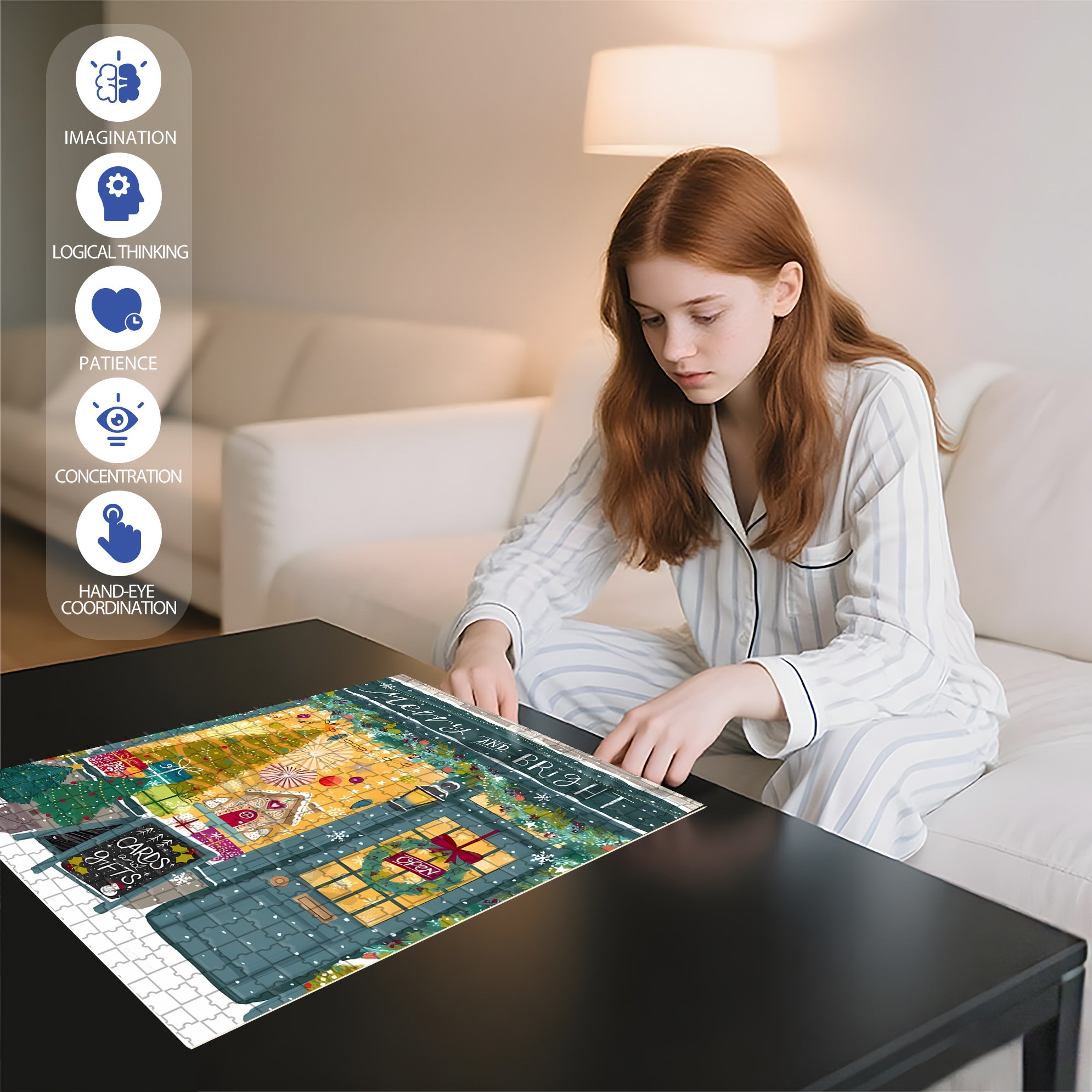 Merry & Bright 500pcs/1000pcs Jigsaw Puzzle, Scratch-Resistant, Interactive Family Game & Brain-Boosting DIY Decor, Perfect for Halloween, Christmas & New Year Gifts, Family Puzzle Game