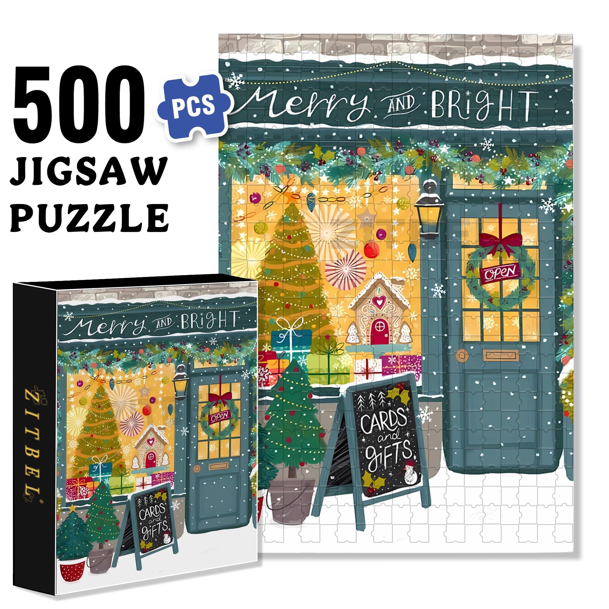 Merry & Bright 500pcs/1000pcs Jigsaw Puzzle, Scratch-Resistant, Interactive Family Game & Brain-Boosting DIY Decor, Perfect for Halloween, Christmas & New Year Gifts, Family Puzzle Game
