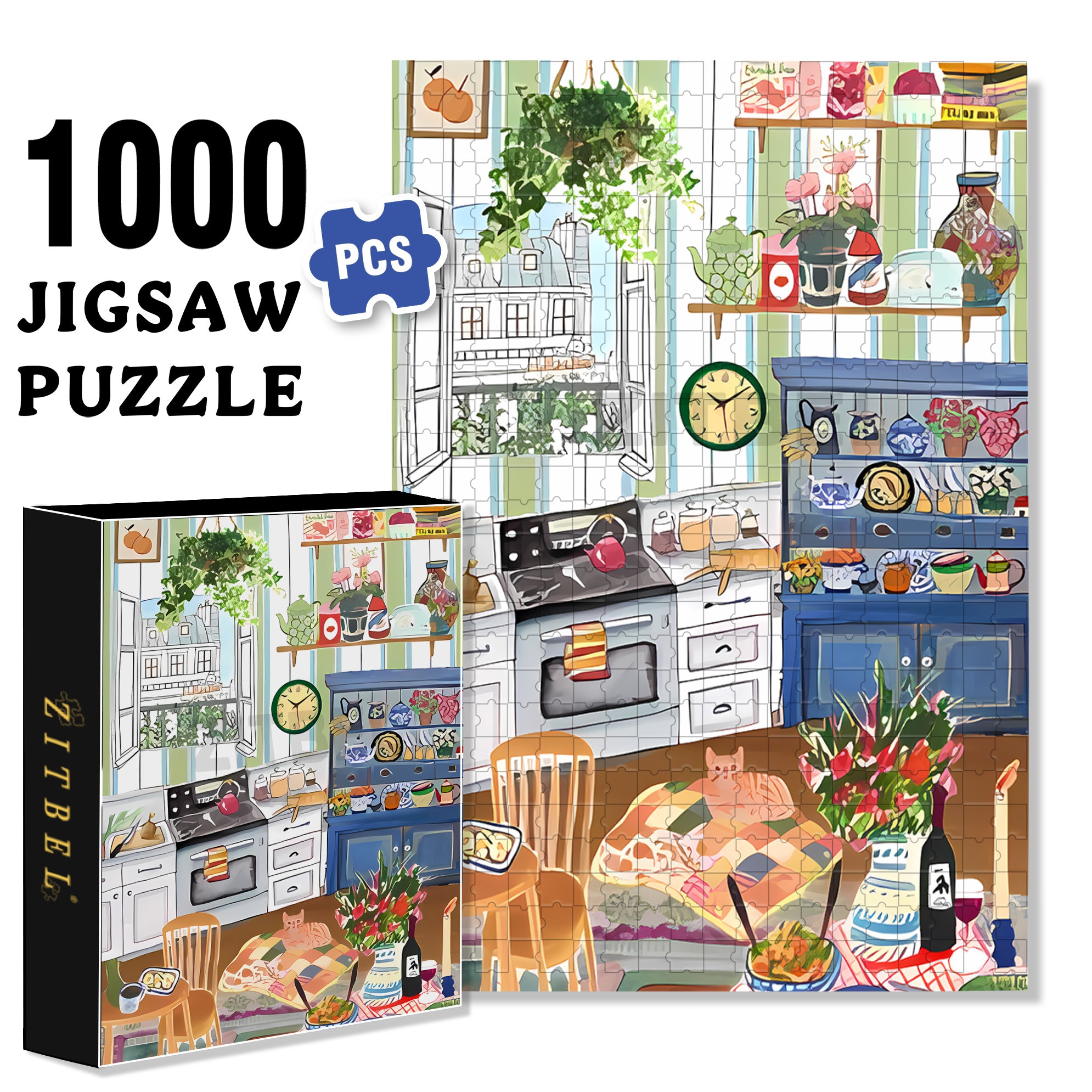 Mia's Kitchen 500pcs/1000pcs Jigsaw Puzzle, Scratch-Resistant, Interactive Family Game & Brain-Boosting DIY Decor, Perfect for Halloween, Christmas & New Year Gifts, Family Puzzle Game