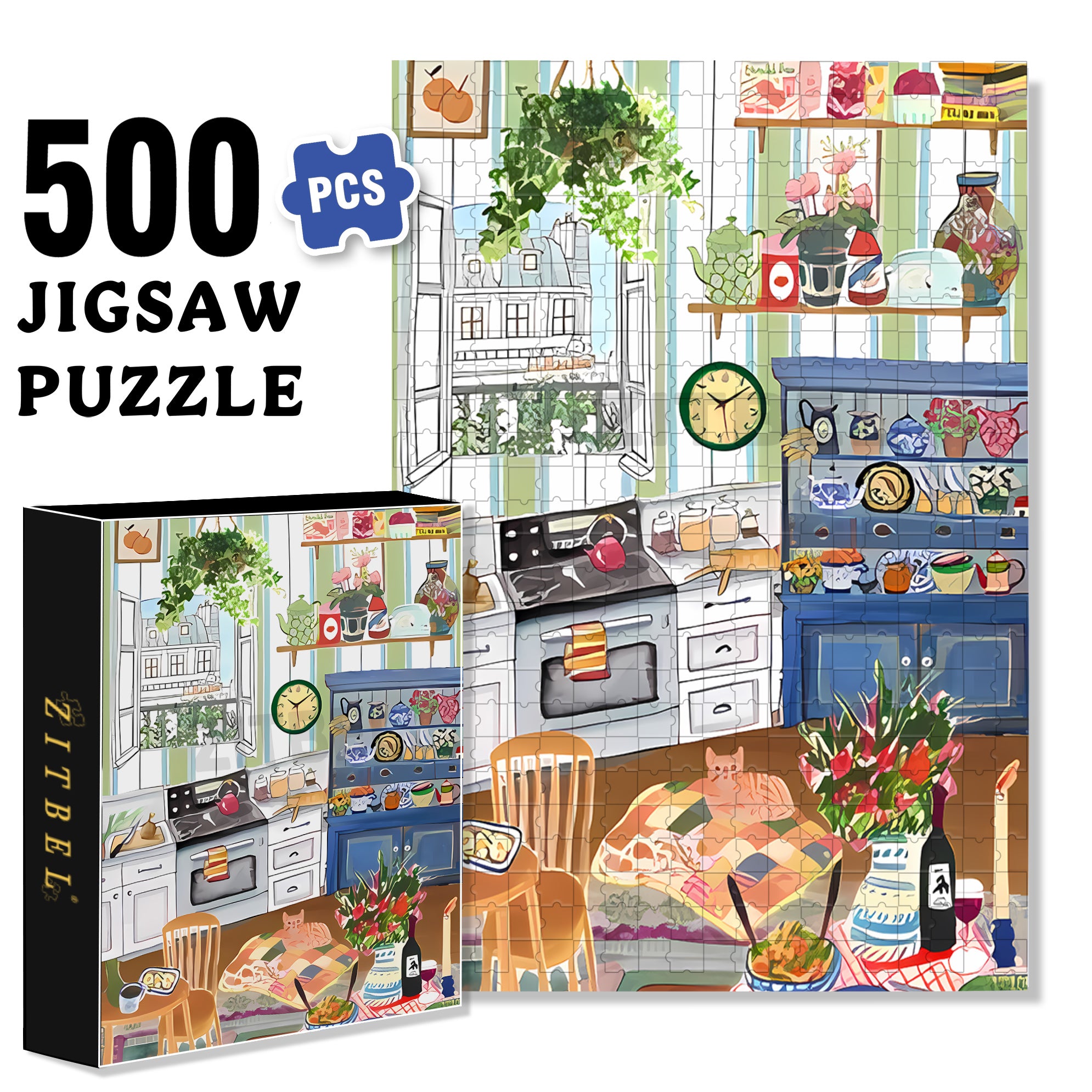 Mia's Kitchen 500pcs/1000pcs Jigsaw Puzzle, Scratch-Resistant, Interactive Family Game & Brain-Boosting DIY Decor, Perfect for Halloween, Christmas & New Year Gifts, Family Puzzle Game