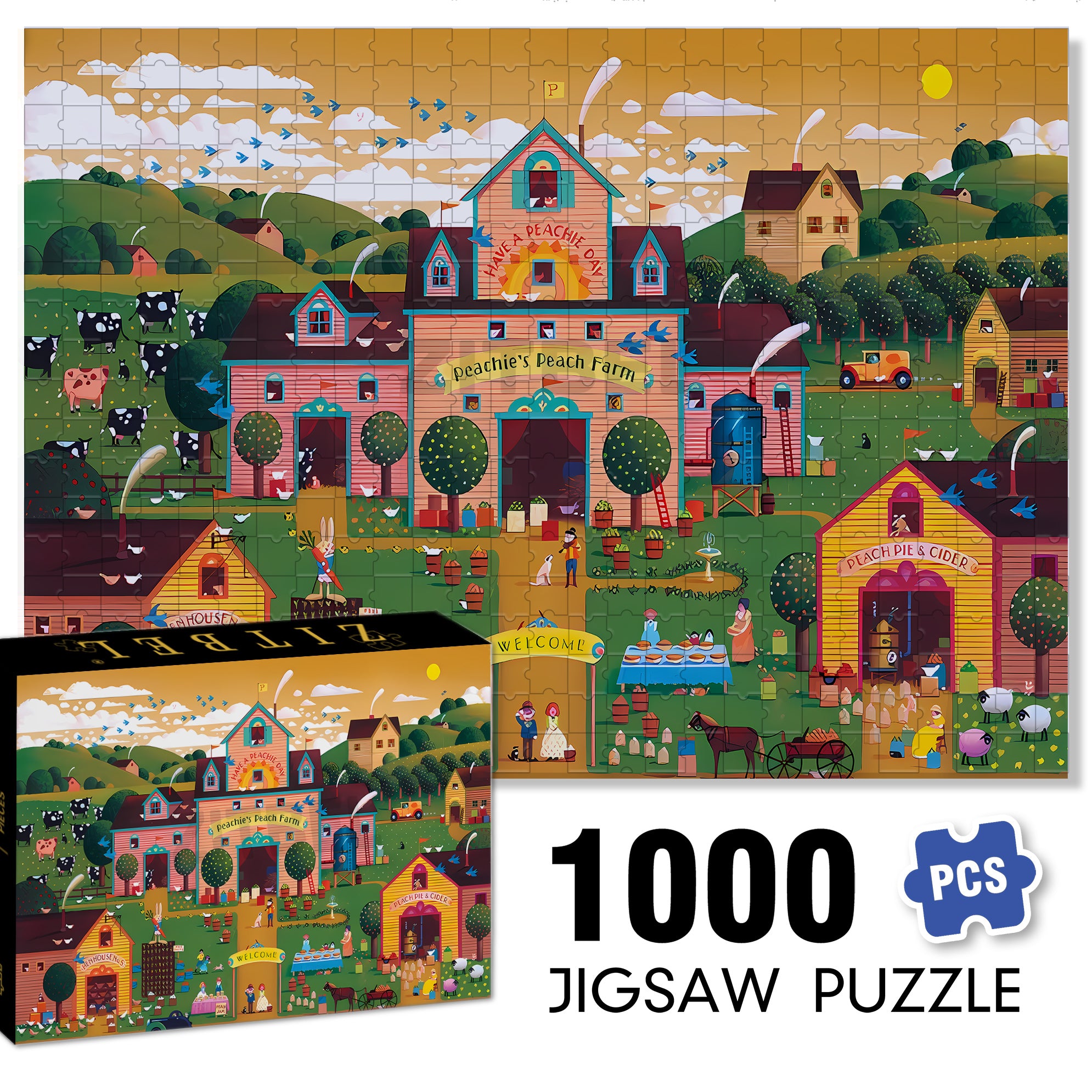 Peachie's Peach Farm 500pcs/1000pcs Jigsaw Puzzle, Scratch-Resistant, Interactive Family Game & Brain-Boosting DIY Decor, Perfect for Halloween, Christmas & New Year Gifts, Family Puzzle Game
