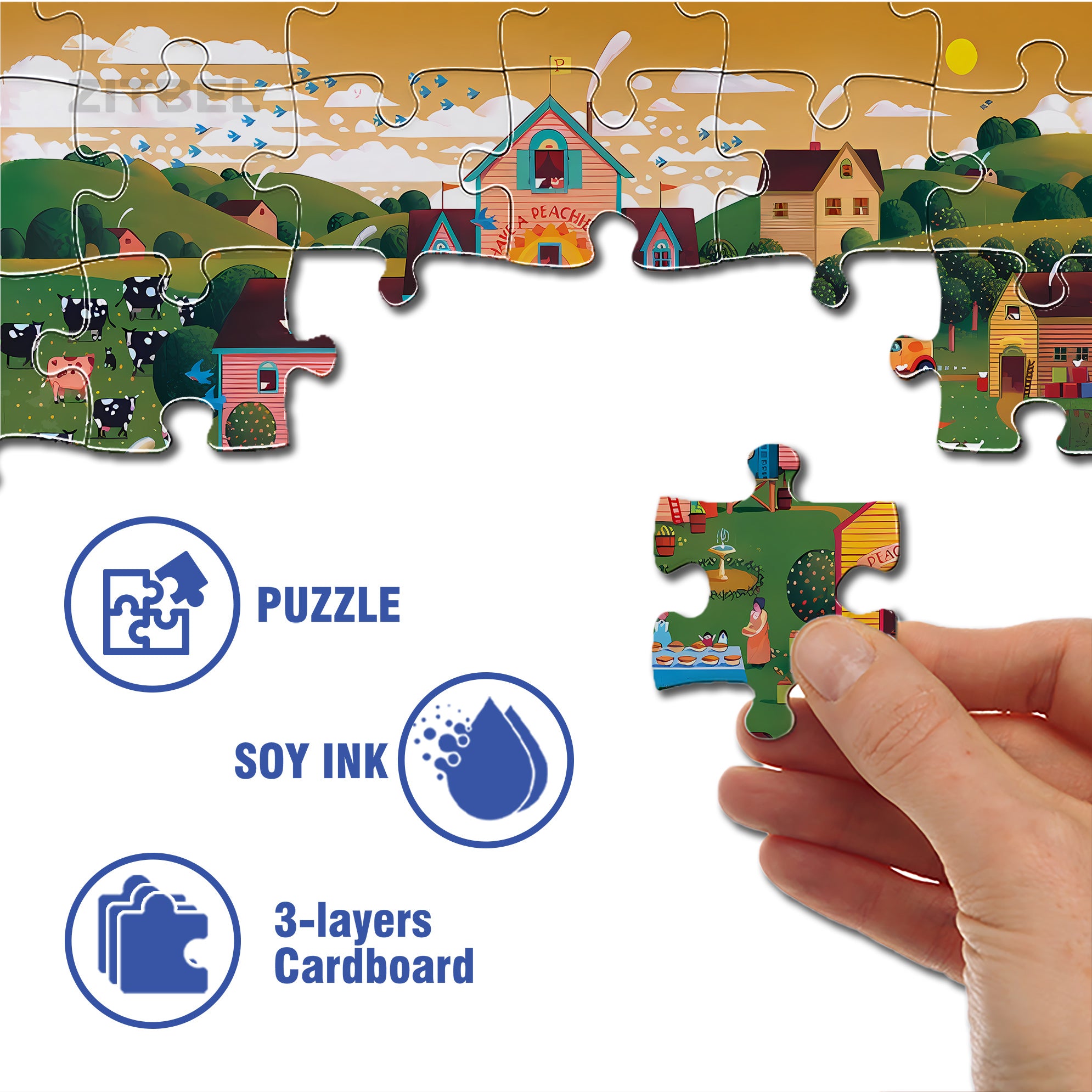 Peachie's Peach Farm 500pcs/1000pcs Jigsaw Puzzle, Scratch-Resistant, Interactive Family Game & Brain-Boosting DIY Decor, Perfect for Halloween, Christmas & New Year Gifts, Family Puzzle Game