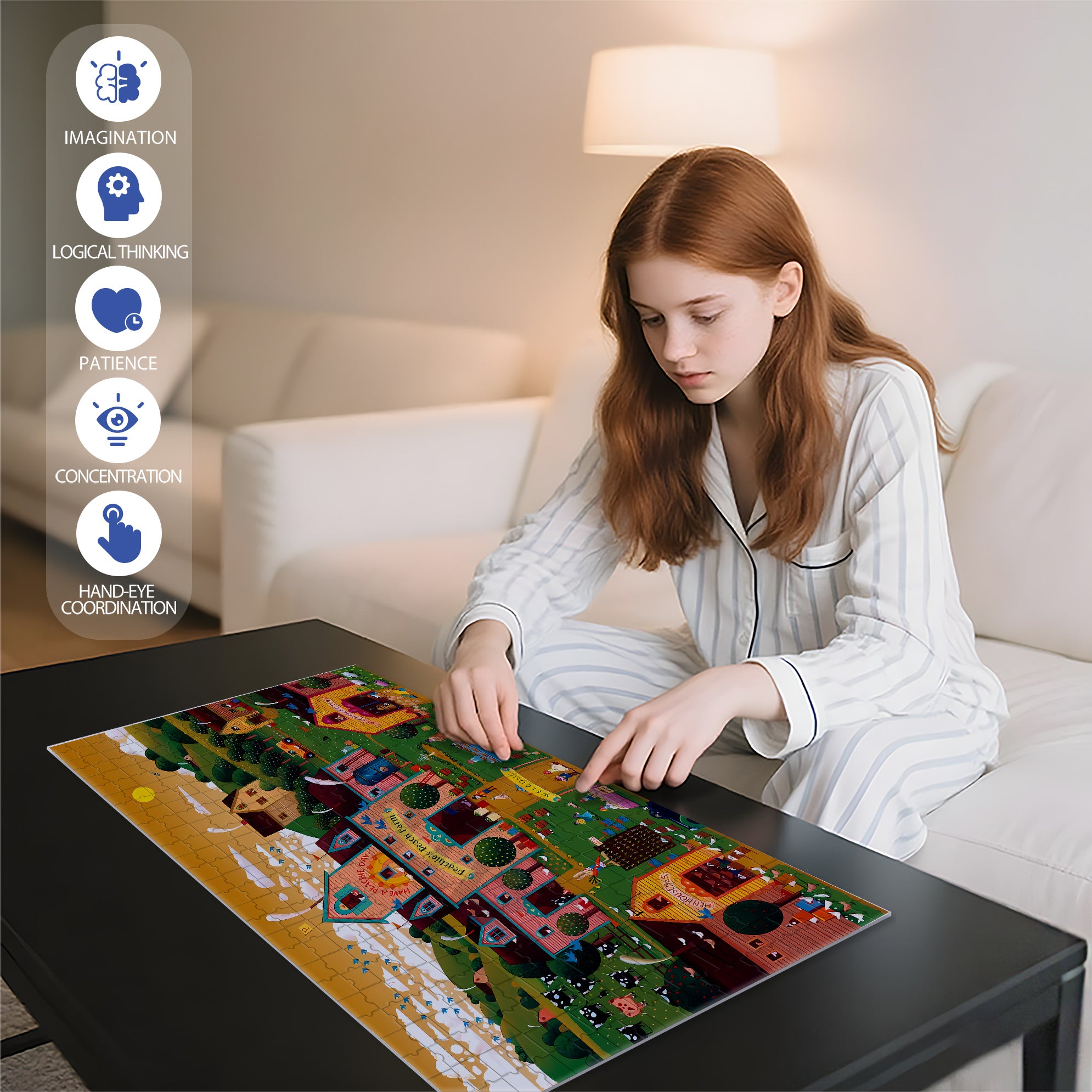 Peachie's Peach Farm 500pcs/1000pcs Jigsaw Puzzle, Scratch-Resistant, Interactive Family Game & Brain-Boosting DIY Decor, Perfect for Halloween, Christmas & New Year Gifts, Family Puzzle Game