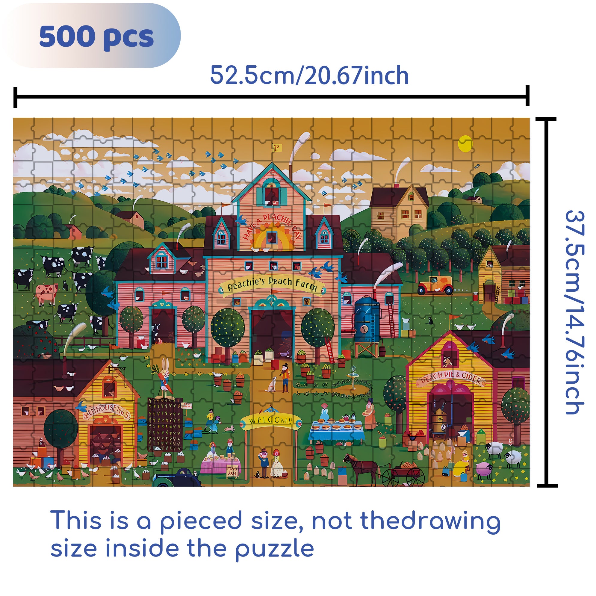 Peachie's Peach Farm 500pcs/1000pcs Jigsaw Puzzle, Scratch-Resistant, Interactive Family Game & Brain-Boosting DIY Decor, Perfect for Halloween, Christmas & New Year Gifts, Family Puzzle Game