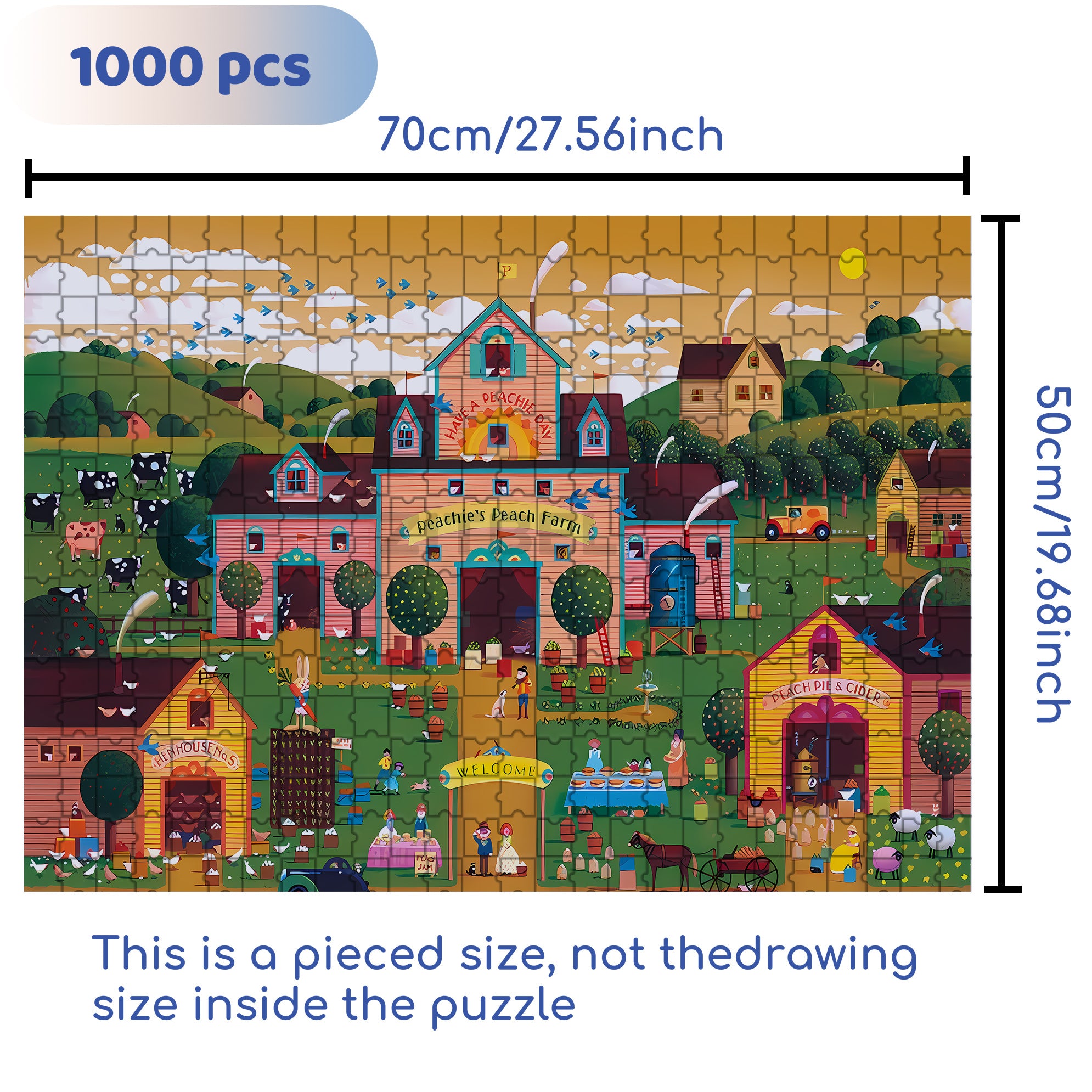 Peachie's Peach Farm 500pcs/1000pcs Jigsaw Puzzle, Scratch-Resistant, Interactive Family Game & Brain-Boosting DIY Decor, Perfect for Halloween, Christmas & New Year Gifts, Family Puzzle Game