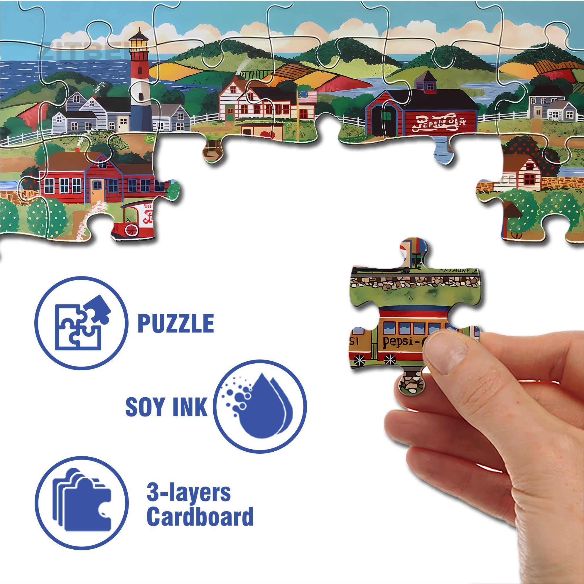 Pepsi Cola Train Station 500pcs/1000pcs Jigsaw Puzzle, Scratch-Resistant, Interactive Family Game & Brain-Boosting DIY Decor, Perfect for Halloween, Christmas & New Year Gifts, Family Puzzle Game